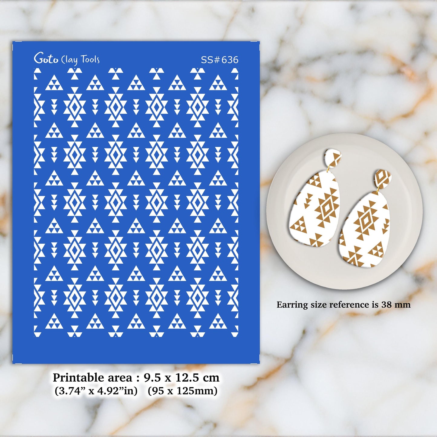 Aztec Silkscreen for Polymer Clay Earrings: Clay Stencil (9.5x12.5cm) SS#636