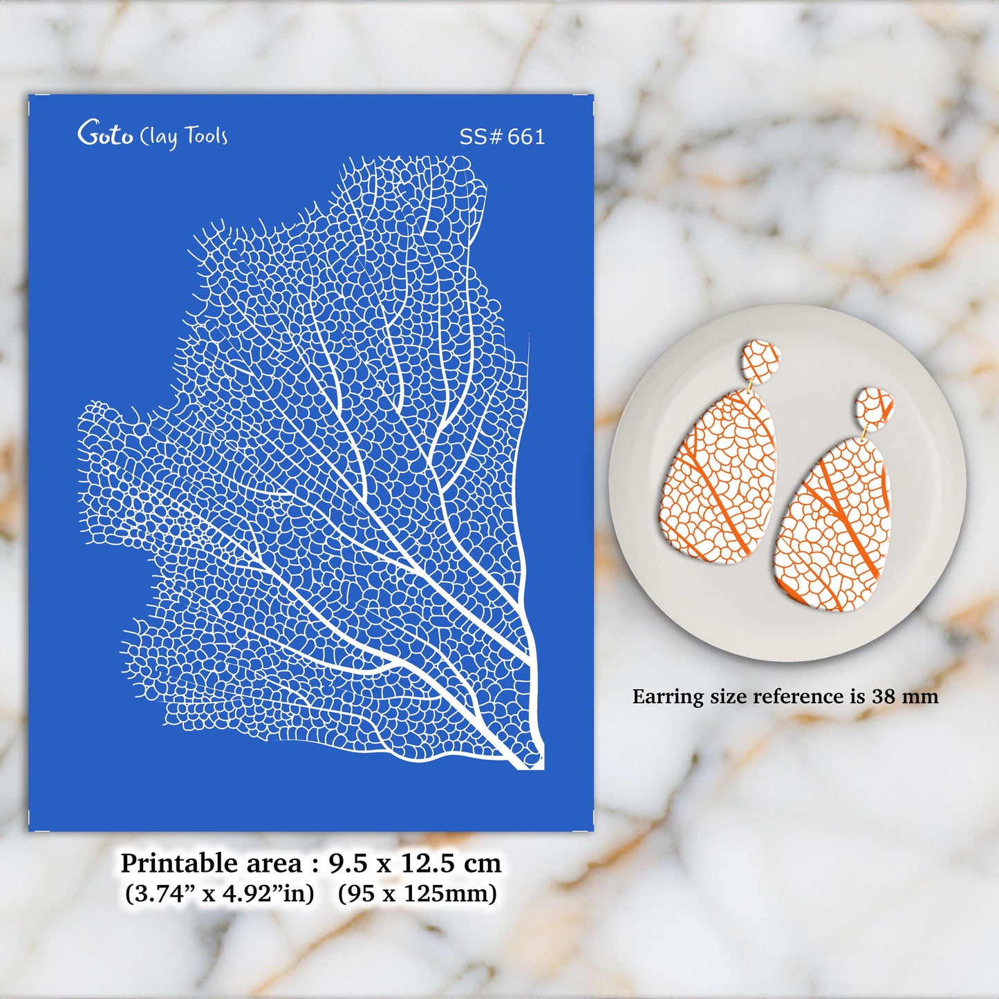 Coral Silkscreen for Polymer Clay Earrings: Jewelry Making Stencil SS#661
