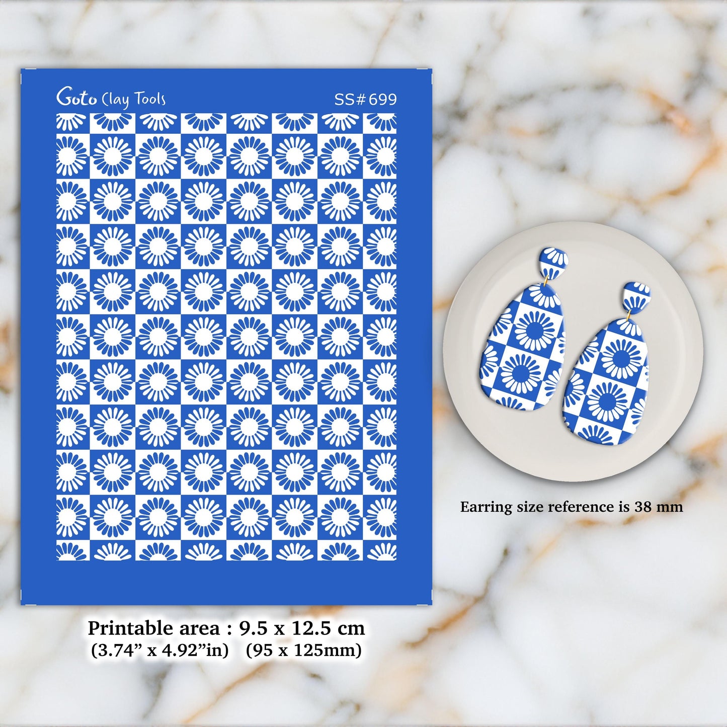 Daisy Checkered Silkscreen for Polymer Clay Earrings: Stencil SS#699