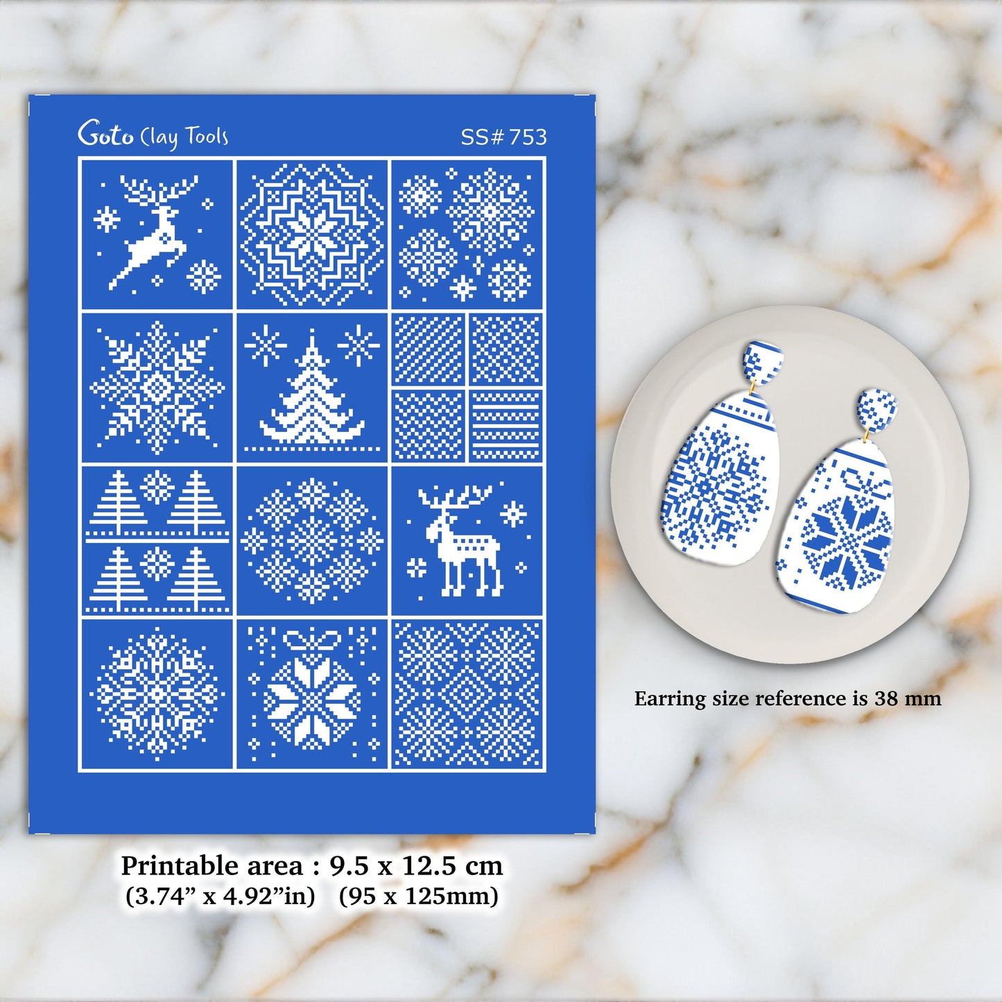 Christmas Silkscreen for Polymer Clay Earrings: Holiday Stencil (SS#753