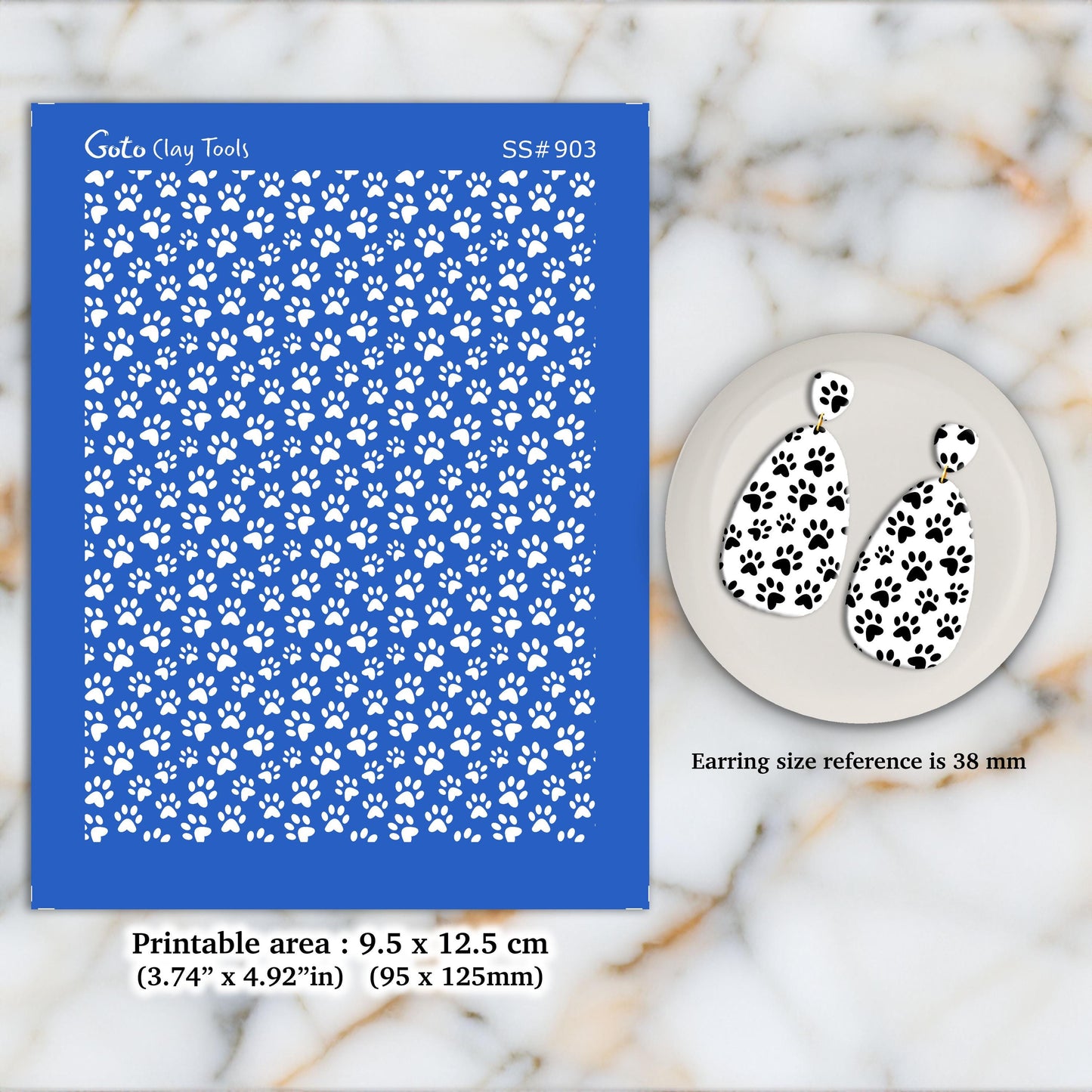 Cat Paws Silkscreen for Polymer Clay Earrings: Jewelry Making Stencil SS#903