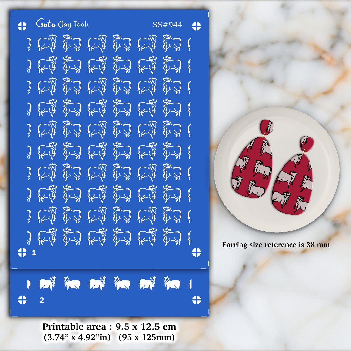 2 layers Cow Silkscreen for Polymer Clay Earring making, Clay Stencils, Clay Earring Silkscreen SS#944
