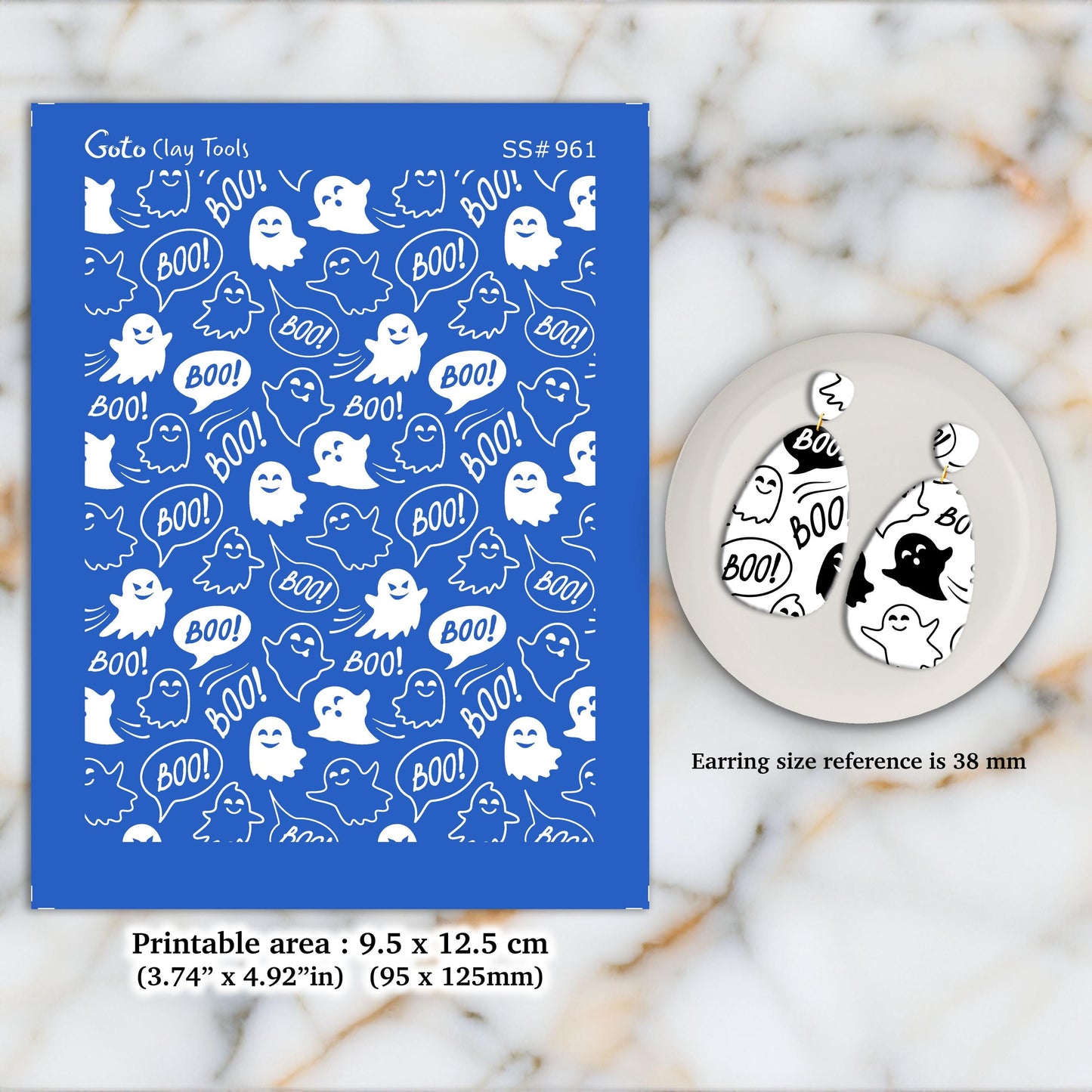 Halloween Ghost Silkscreen for Polymer Clay Earrings: Boo Design SS#961