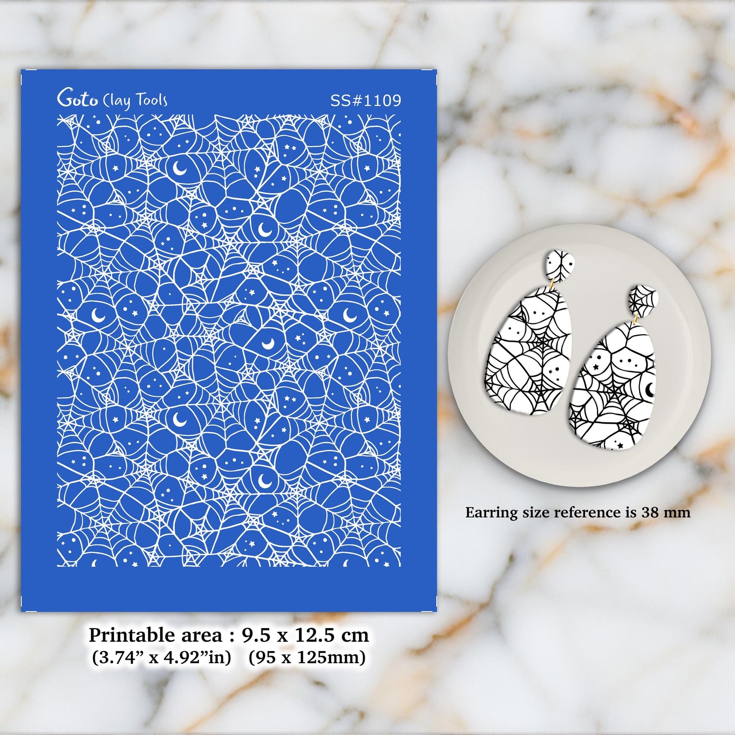 Halloween Spiderweb Silkscreen for Polymer Clay Earrings: 3.74" x 4.92" SS#1109