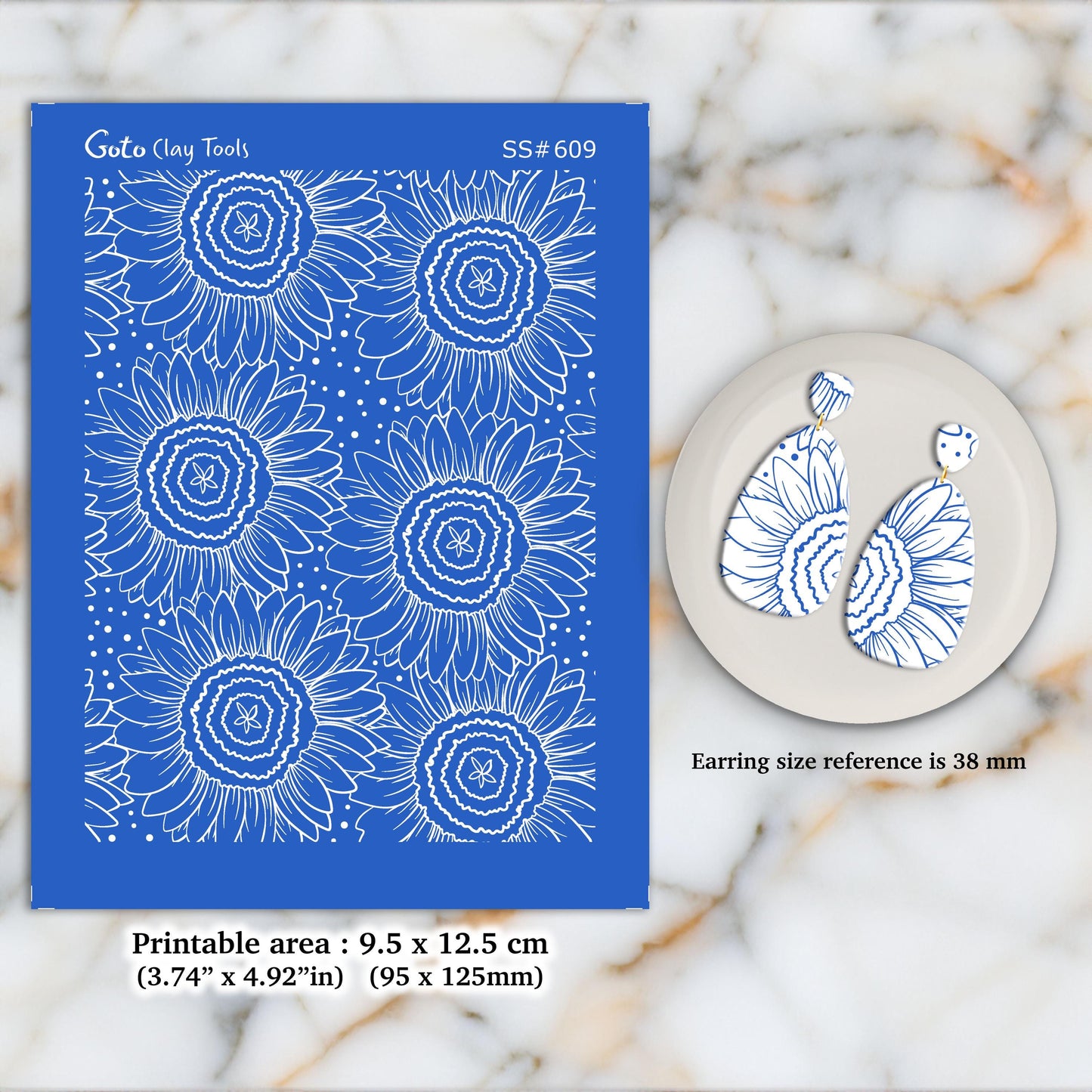 Sunflower Silkscreen for Polymer Clay Earrings: Jewelry Making Stencil SS#609