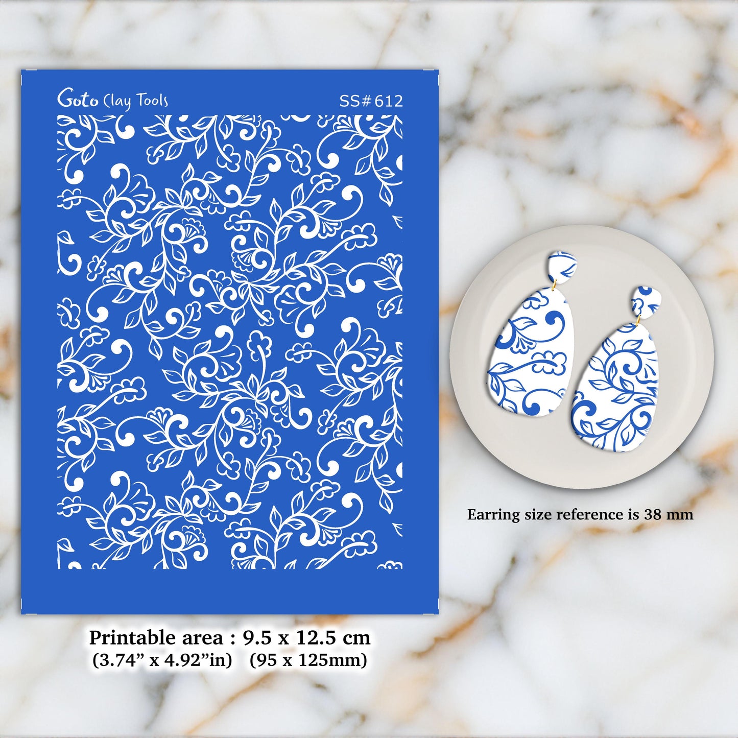 Polymer Clay Silkscreen: Embroidery Pattern for Earring Making (9.5x12.5cm) SS#612