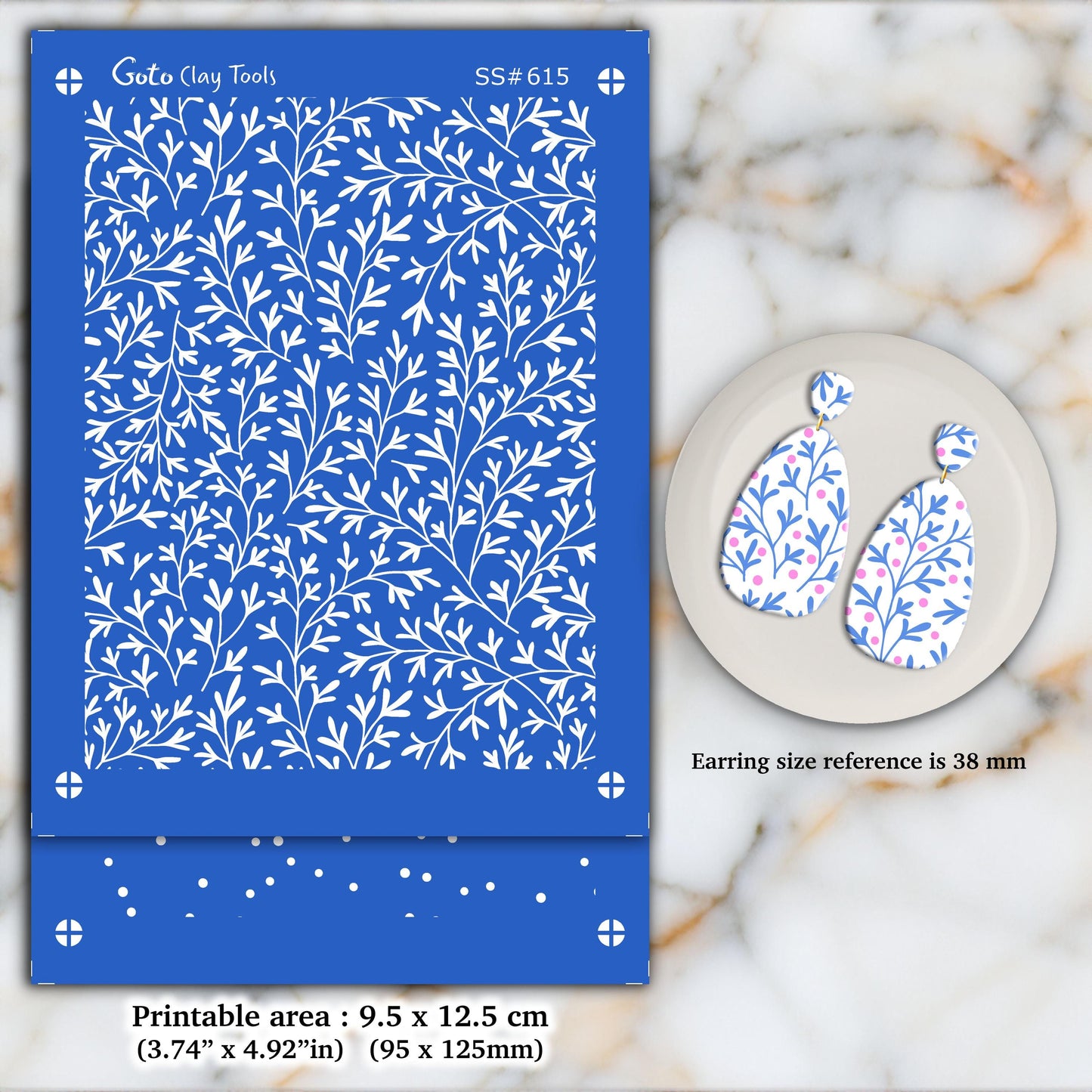 Leaves Silkscreen for Polymer Clay Earrings: Jewelry Making Stencil SS#615