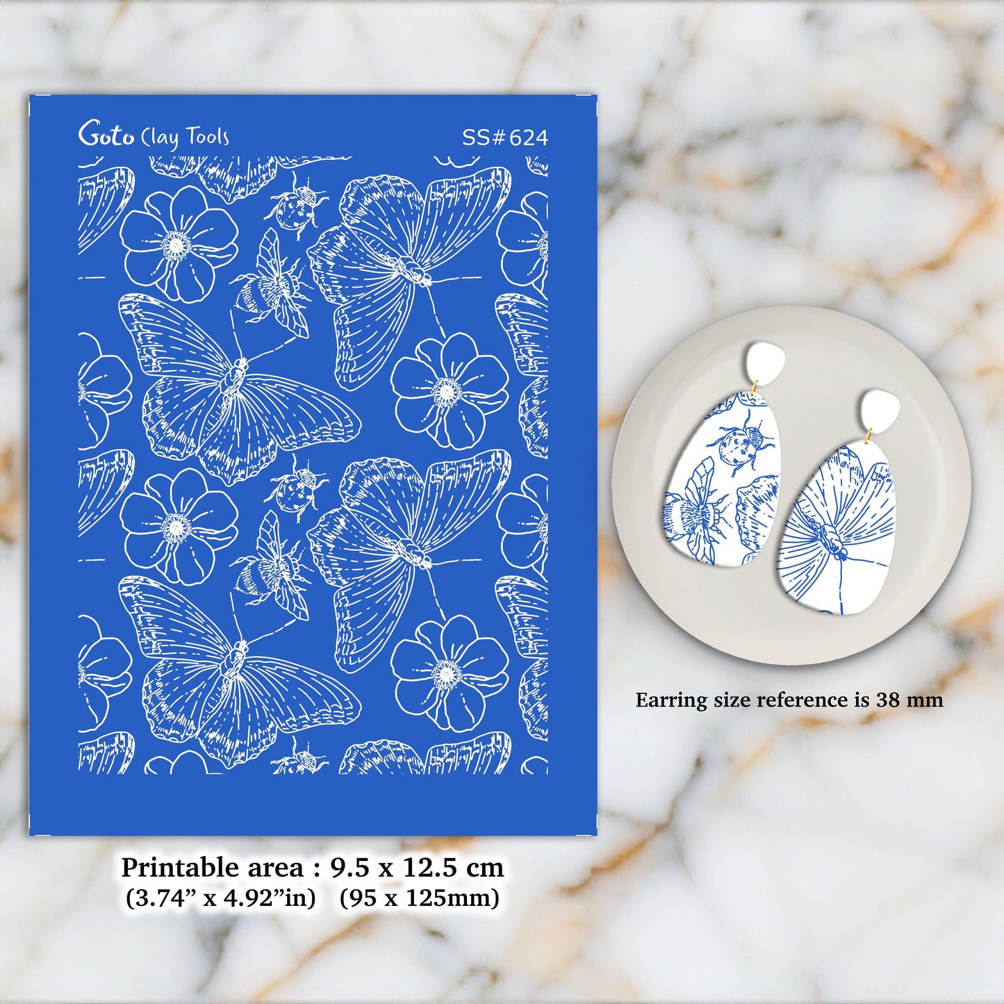 Butterfly Moth Silkscreen for Polymer Clay Earrings: Jewelry Stencil SS#624