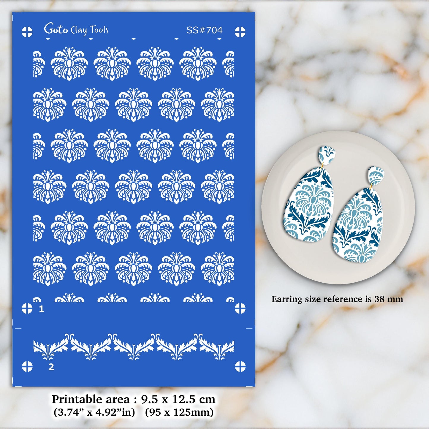 Ornamental Silkscreen for Polymer Clay Earrings: Clay Stencils (9.5x12.5cm) SS#704