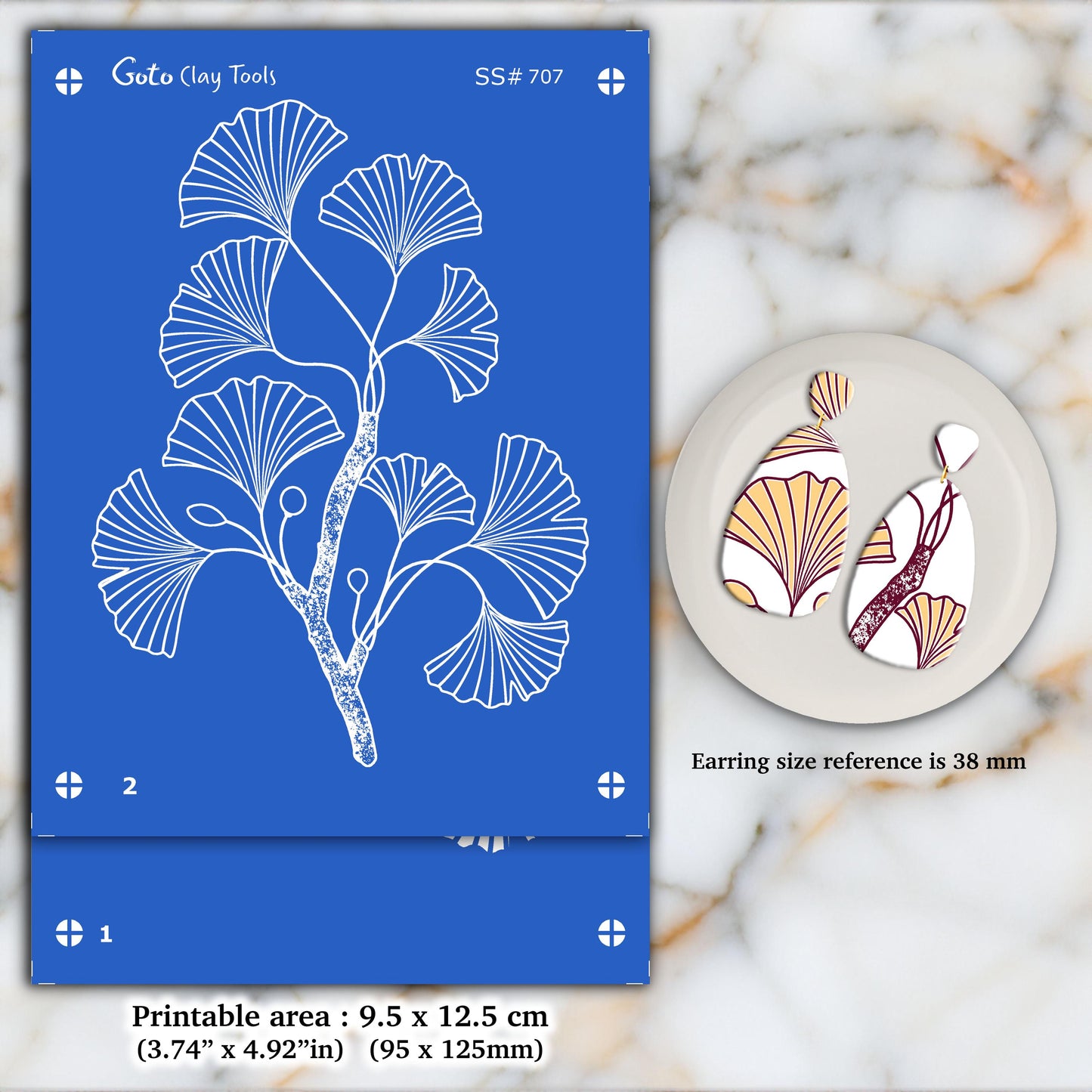 Gingko Leaf Silkscreen for Polymer Clay Earrings: Stencil for Jewelry Making SS#707