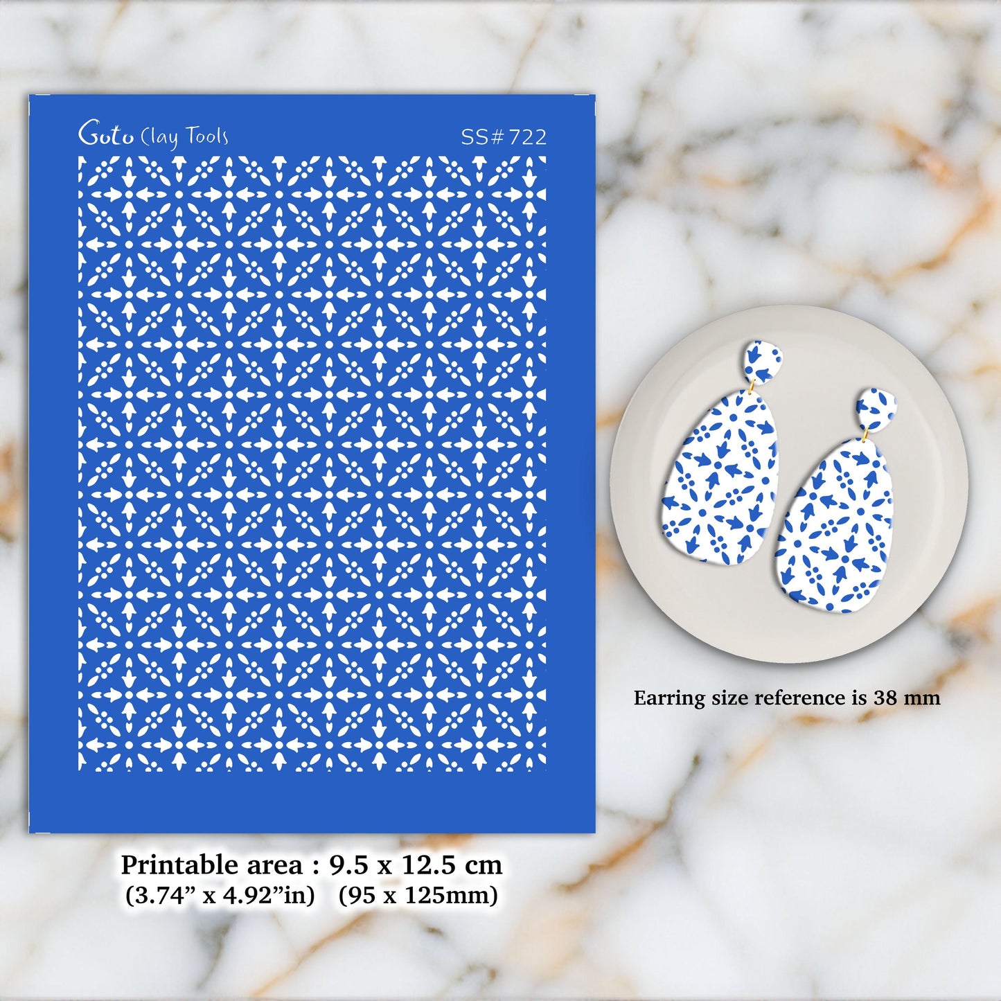 Indian Tile Silkscreen for Polymer Clay Earrings: Jewelry Stencil SS#722