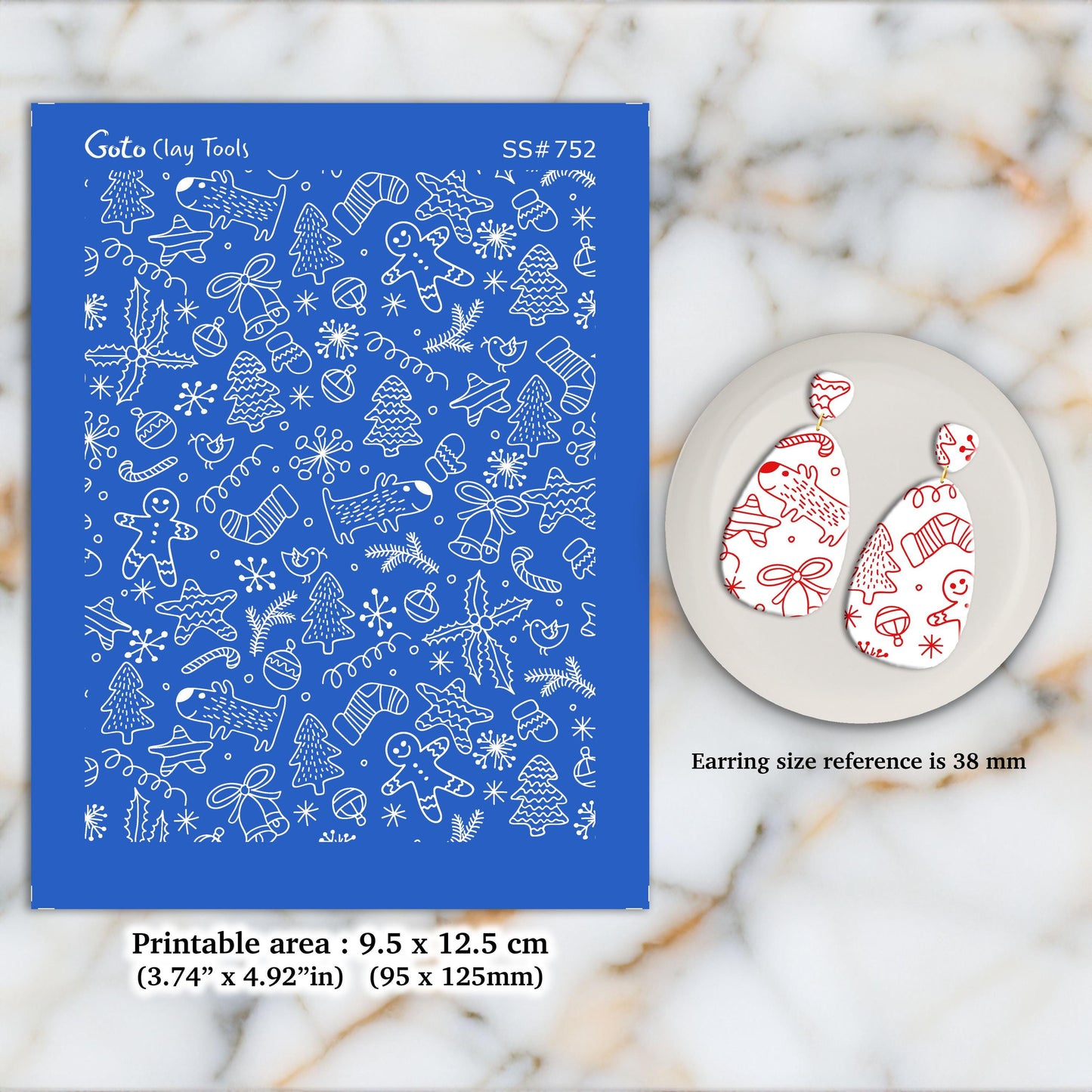 Christmas Silkscreen for Polymer Clay Earrings: Clay Stencils (9.5x12.5cm0 SS#752