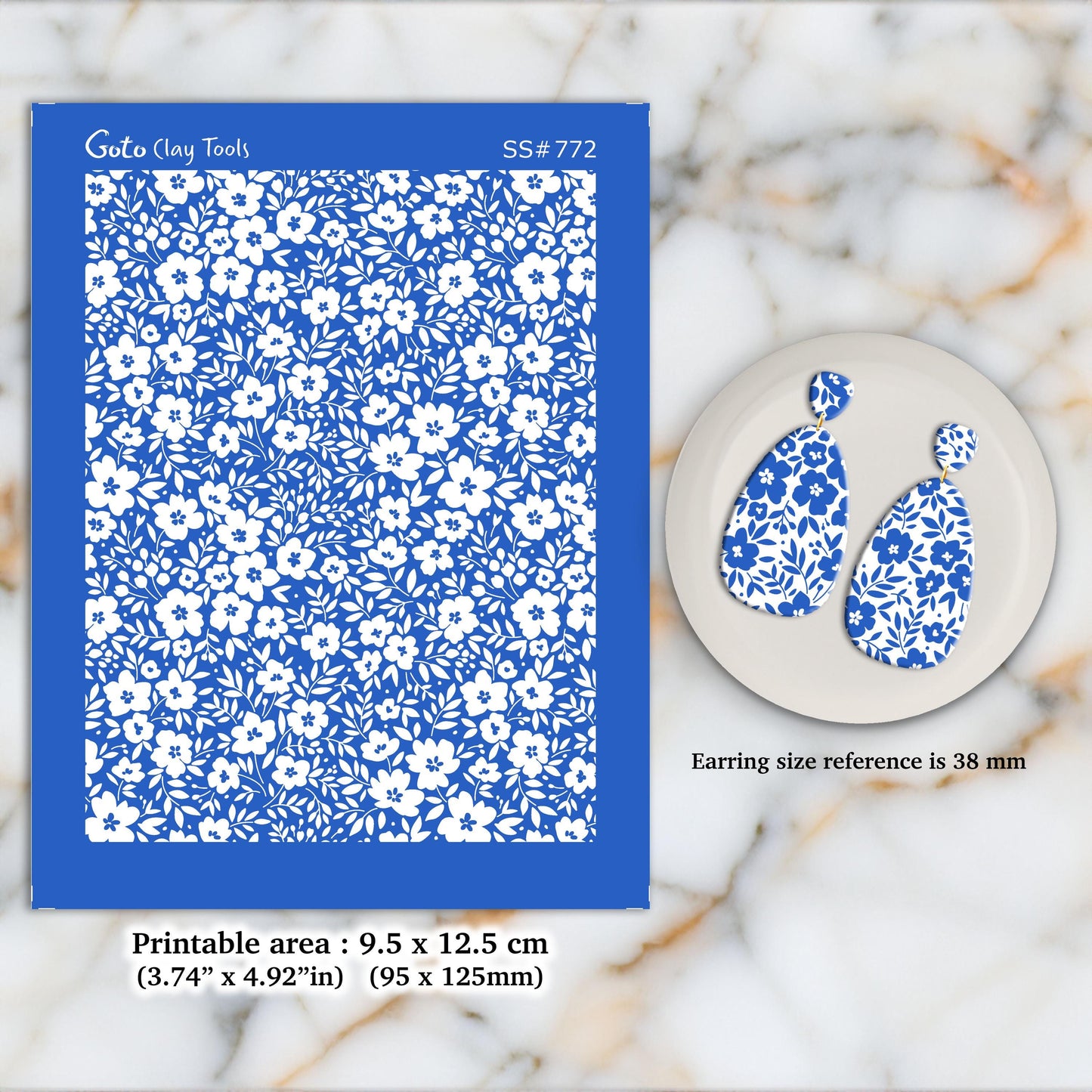 Ditsy Floral Silkscreen for Polymer Clay Earrings: 3.74" x 4.92" SS#772