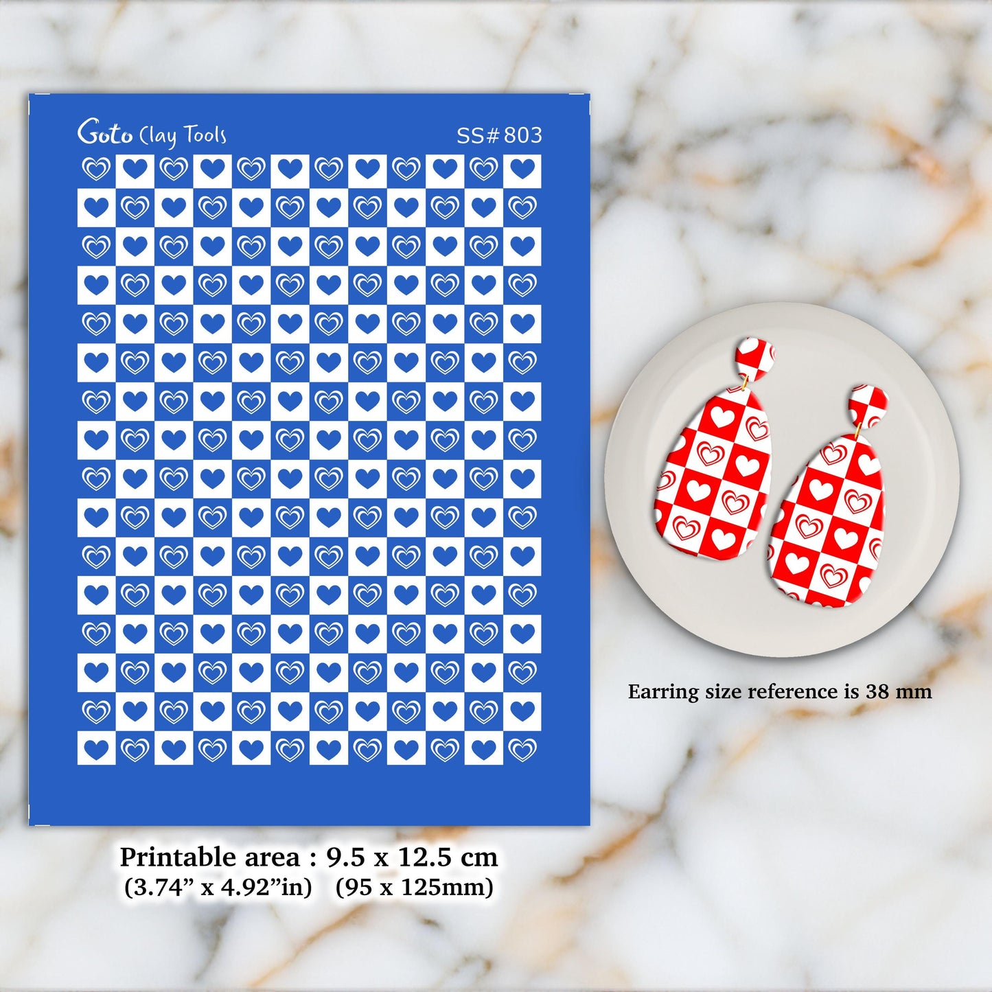Checkered Heart Silkscreen for Polymer Clay Earrings: Valentine's Day Stencil SS#803