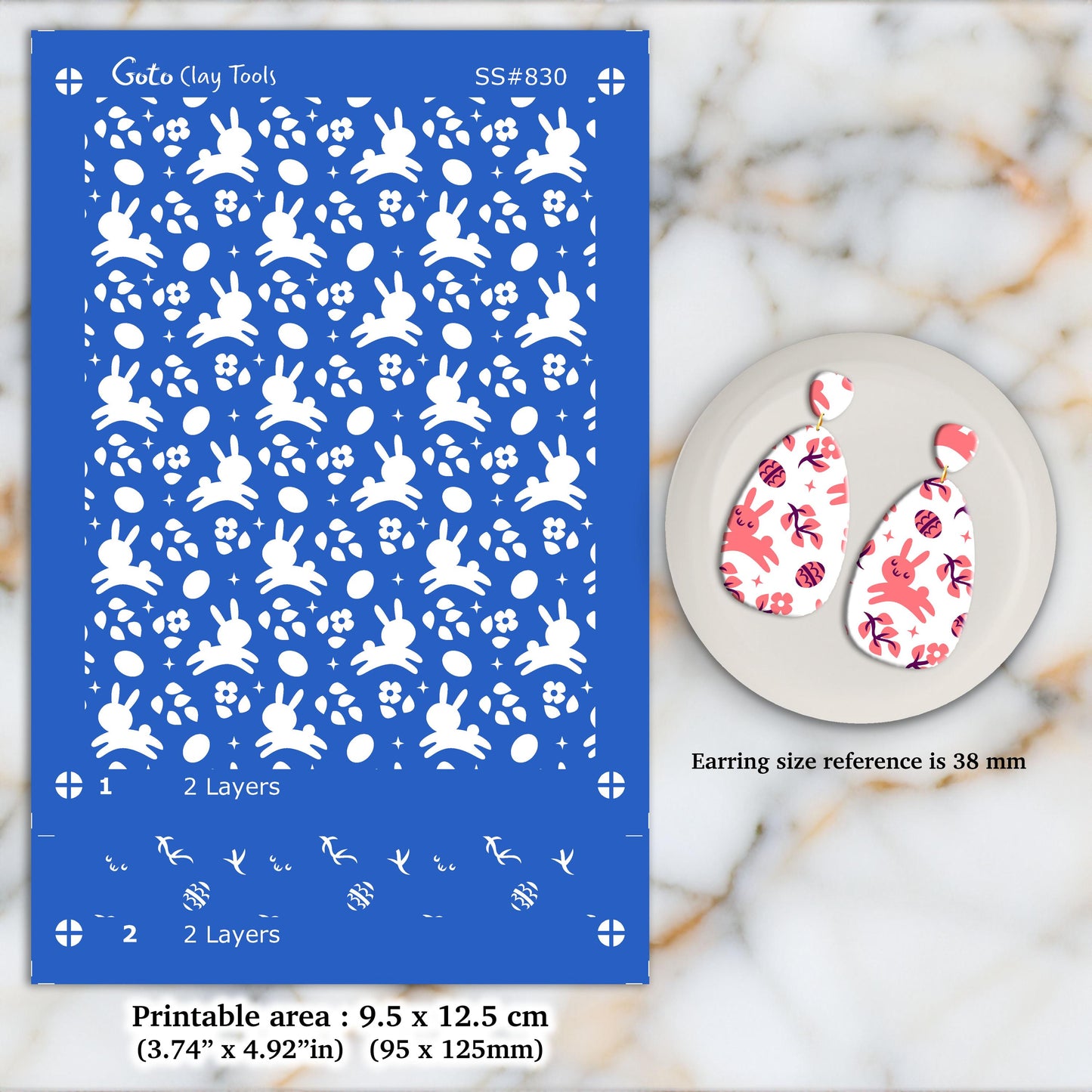 2 layers Hopping Bunny Silkscreen for Polymer Clay Earring making, Clay Stencils, Clay Earring Silkscreen, Polymer Clay Supplies SS#830