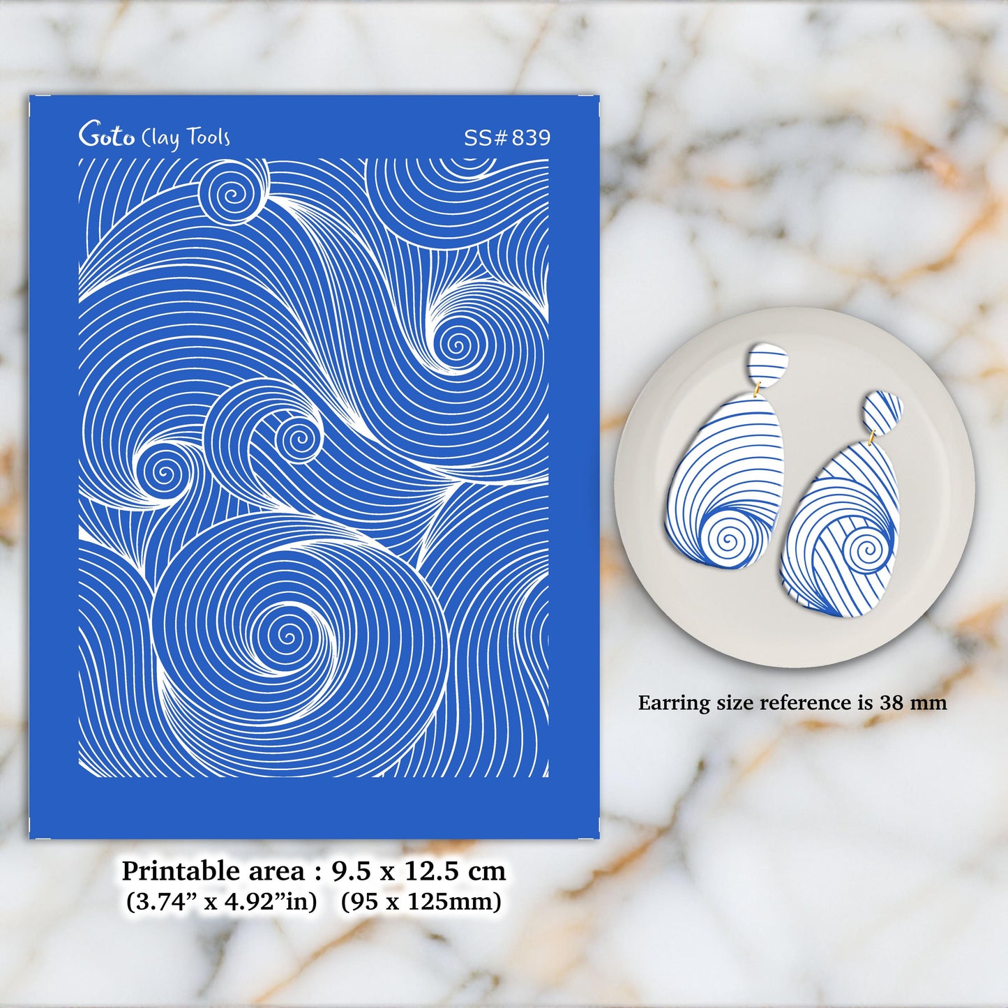 Waves Silkscreen for Polymer Clay Earrings: Contour Stencil (9.5x12.5cm) SS#839