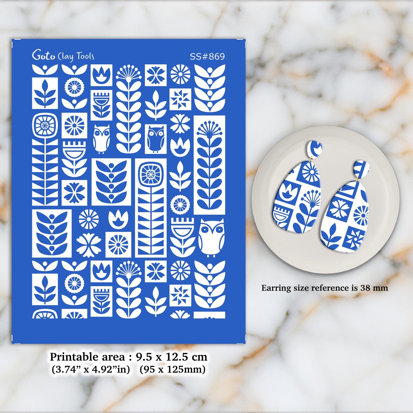 Folk Art Silkscreen for Polymer Clay Earrings: Stencil SS#869