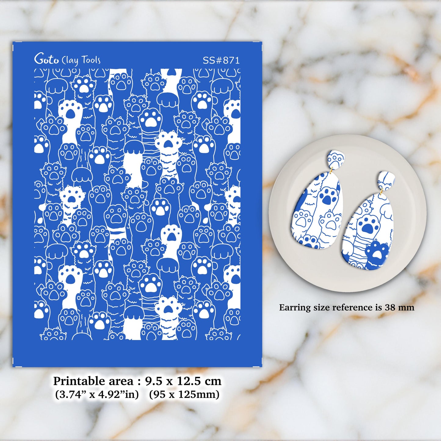 Cat Paws Silkscreen for Polymer Clay Earrings: 9.5x12.5cm SS#871