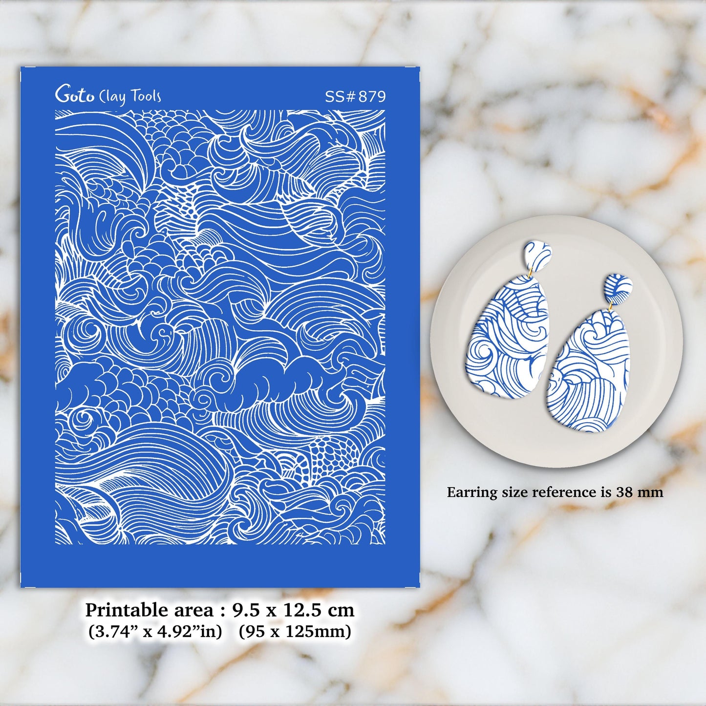 Waves Doodle Silkscreen for Polymer Clay: Earring Making, Pottery SS#879