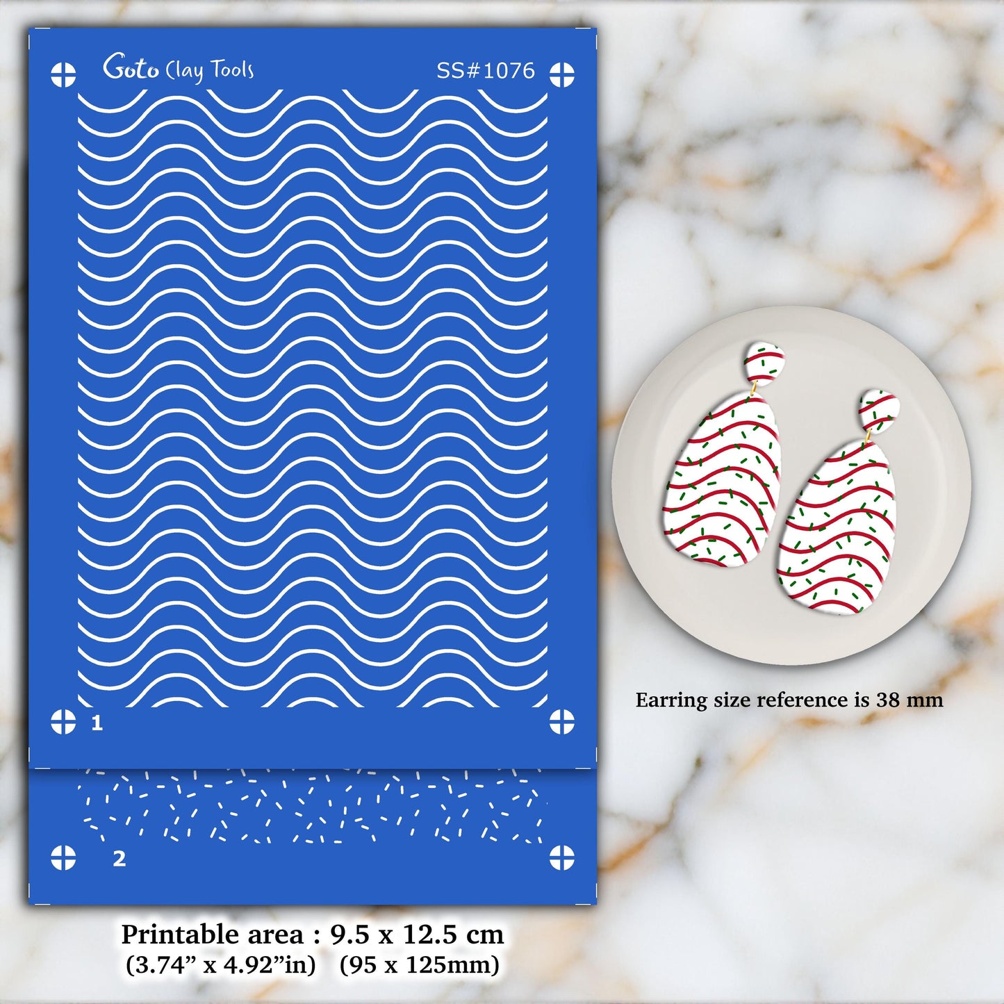 Waves and Leaves Silkscreen for Polymer Clay Earrings: Clay Stencil (3.74x4.92" Printable Area) SS#1076