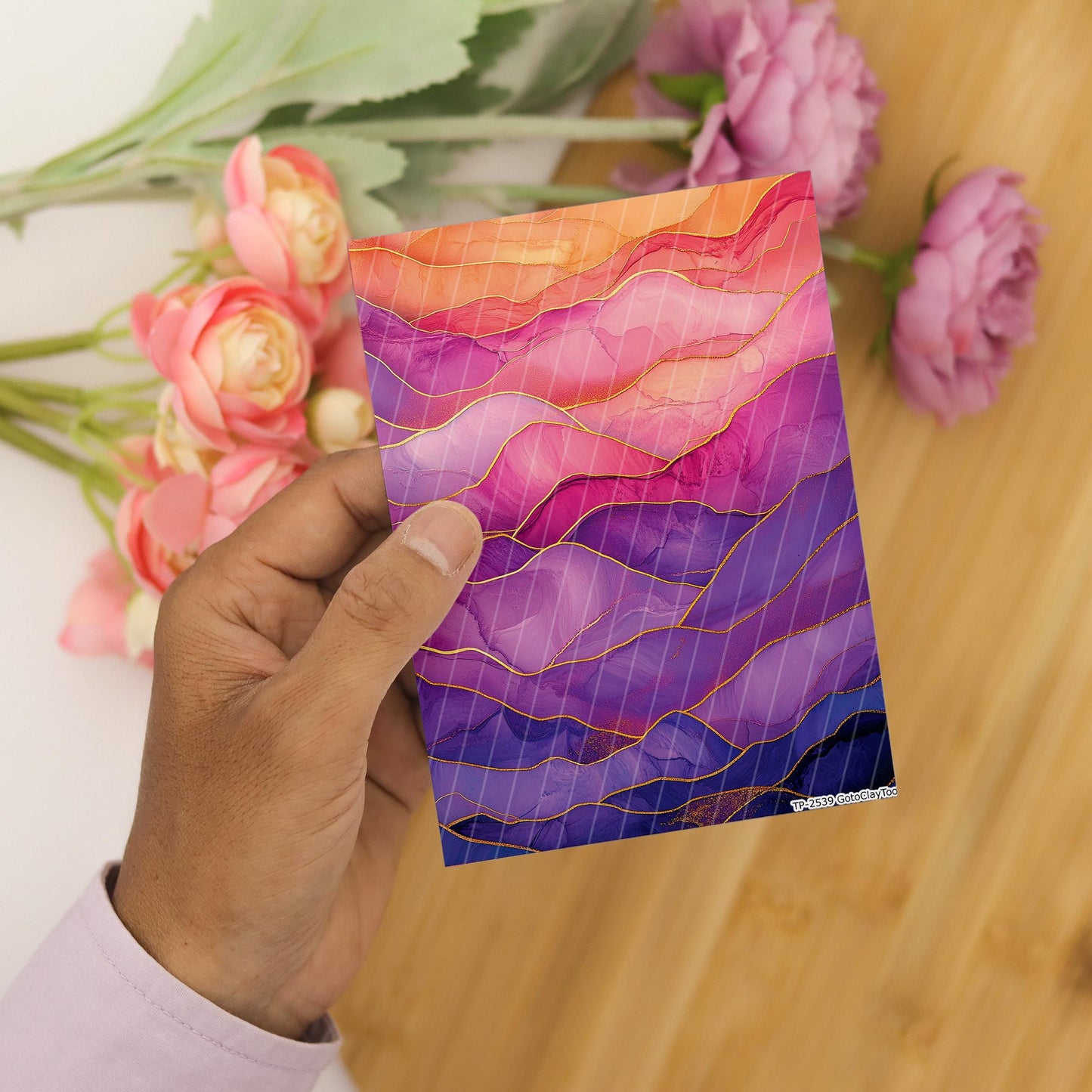 Transfer paper for polymer clay, Pink and Purple Waves, Clay water soluble transfer paper, Clay Transfers, Clay Transfer sheets