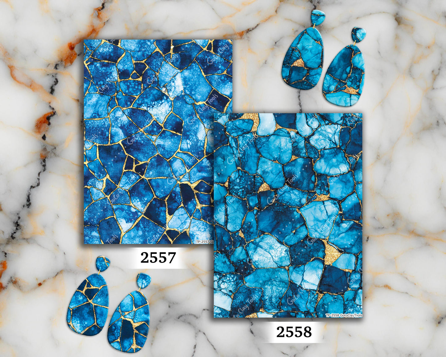 Transfer paper for polymer clay, Blue Batik Marble, Clay water soluble transfer paper, Clay Transfers, Clay Transfer sheets