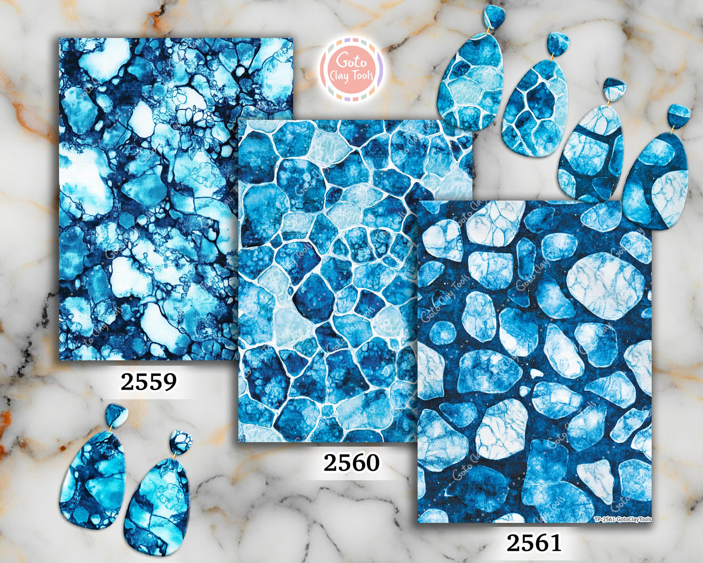 Transfer paper for polymer clay, Blue Batik Marble, Clay water soluble transfer paper, Clay Transfers, Clay Transfer sheets