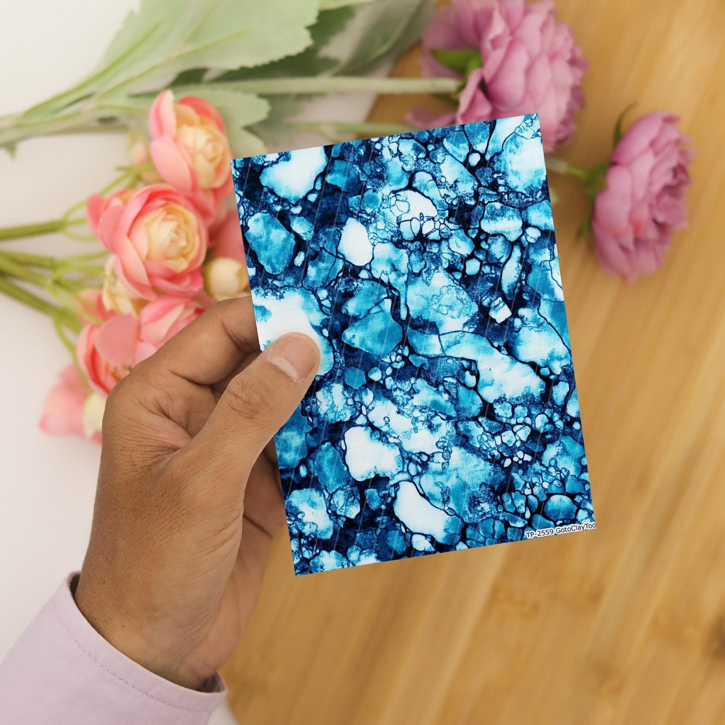 Transfer paper for polymer clay, Blue Batik Marble, Clay water soluble transfer paper, Clay Transfers, Clay Transfer sheets