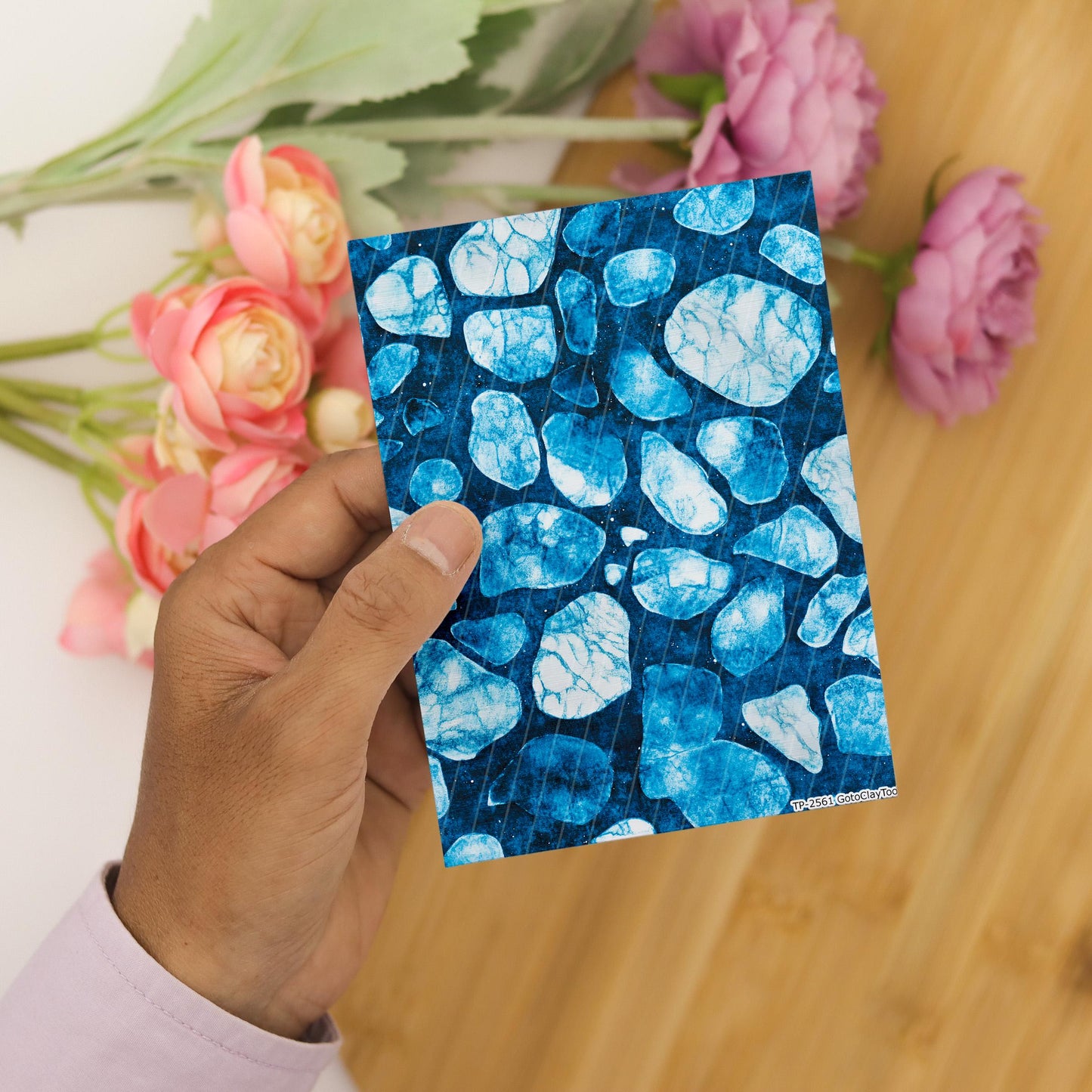 Transfer paper for polymer clay, Blue Batik Marble, Clay water soluble transfer paper, Clay Transfers, Clay Transfer sheets