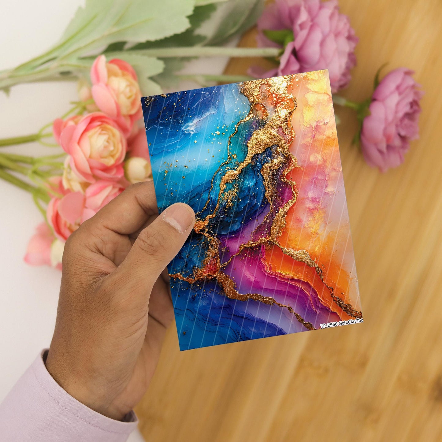 Transfer paper for polymer clay, Colorful Gold Marble, Clay water soluble transfer paper, Clay Transfers, Clay Transfer sheets