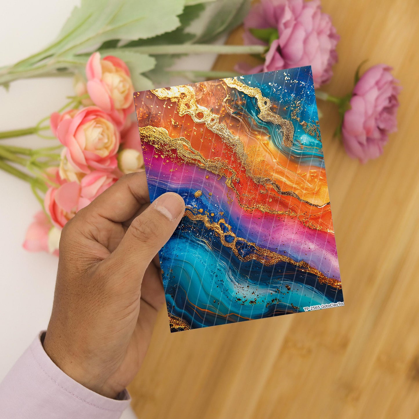Transfer paper for polymer clay, Colorful Gold Marble, Clay water soluble transfer paper, Clay Transfers, Clay Transfer sheets