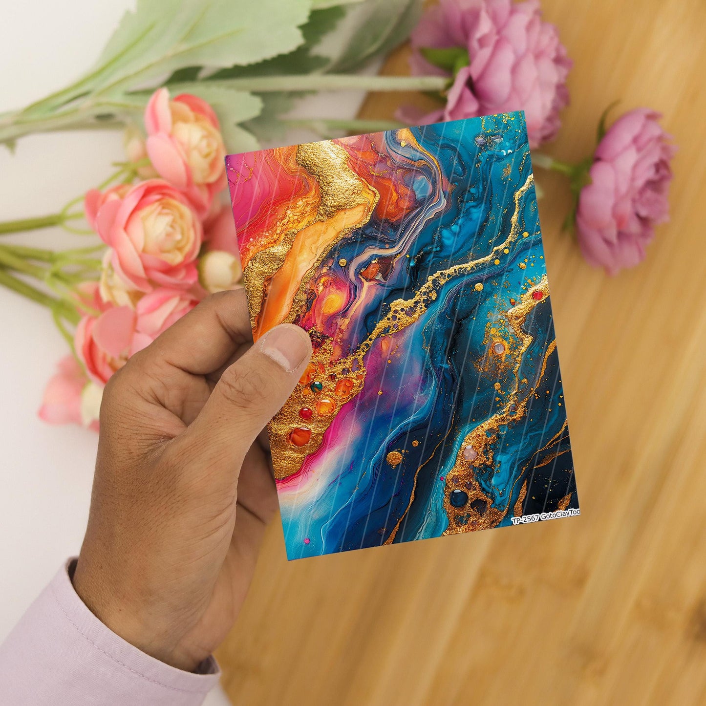 Transfer paper for polymer clay, Colorful Gold Marble, Clay water soluble transfer paper, Clay Transfers, Clay Transfer sheets
