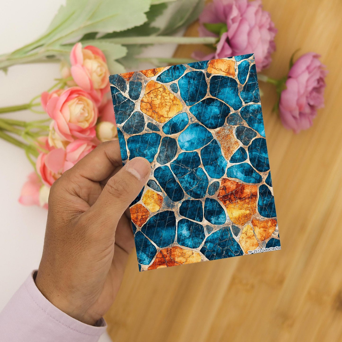 Transfer paper for polymer clay, Blue and Orange Stones, Clay water soluble transfer paper, Clay Transfers, Clay Transfer sheets