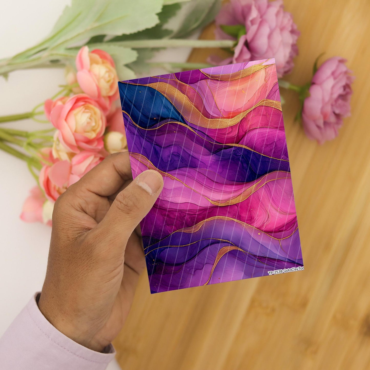 Transfer paper for polymer clay, Pink and Purple Waves, Clay water soluble transfer paper, Clay Transfers, Clay Transfer sheets