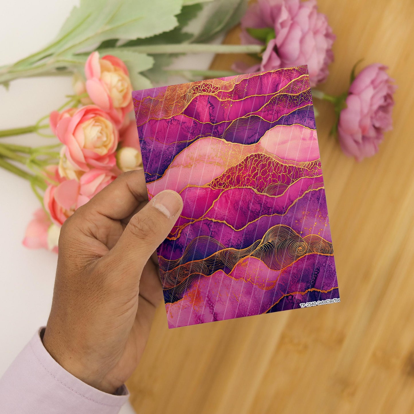 Transfer paper for polymer clay, Pink and Purple Waves, Clay water soluble transfer paper, Clay Transfers, Clay Transfer sheets