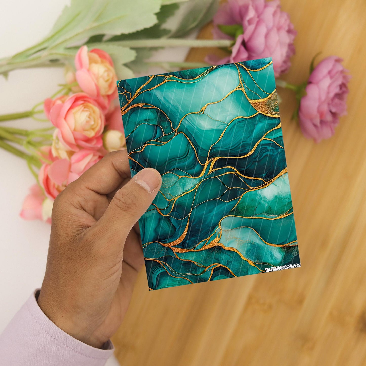 Transfer paper for polymer clay, Greeen and Gold Waves, Clay water soluble transfer paper, Clay Transfers, Clay Transfer sheets