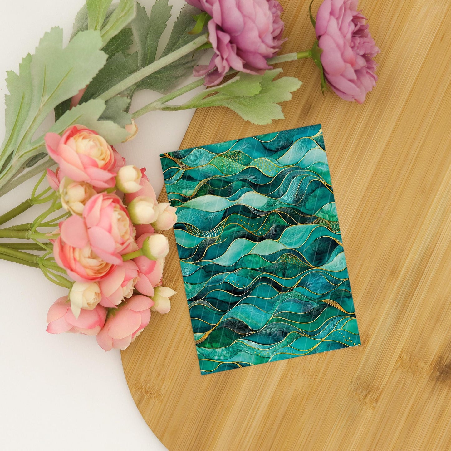 Transfer paper for polymer clay, Greeen and Gold Waves, Clay water soluble transfer paper, Clay Transfers, Clay Transfer sheets