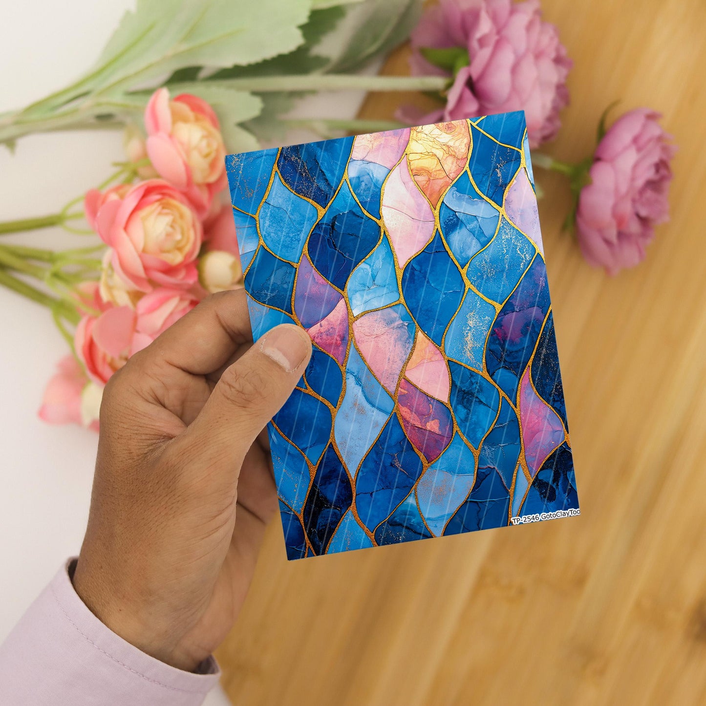 Transfer paper for polymer clay, Blue and Peach Marble, Clay water soluble transfer paper, Clay Transfers, Clay Transfer sheets