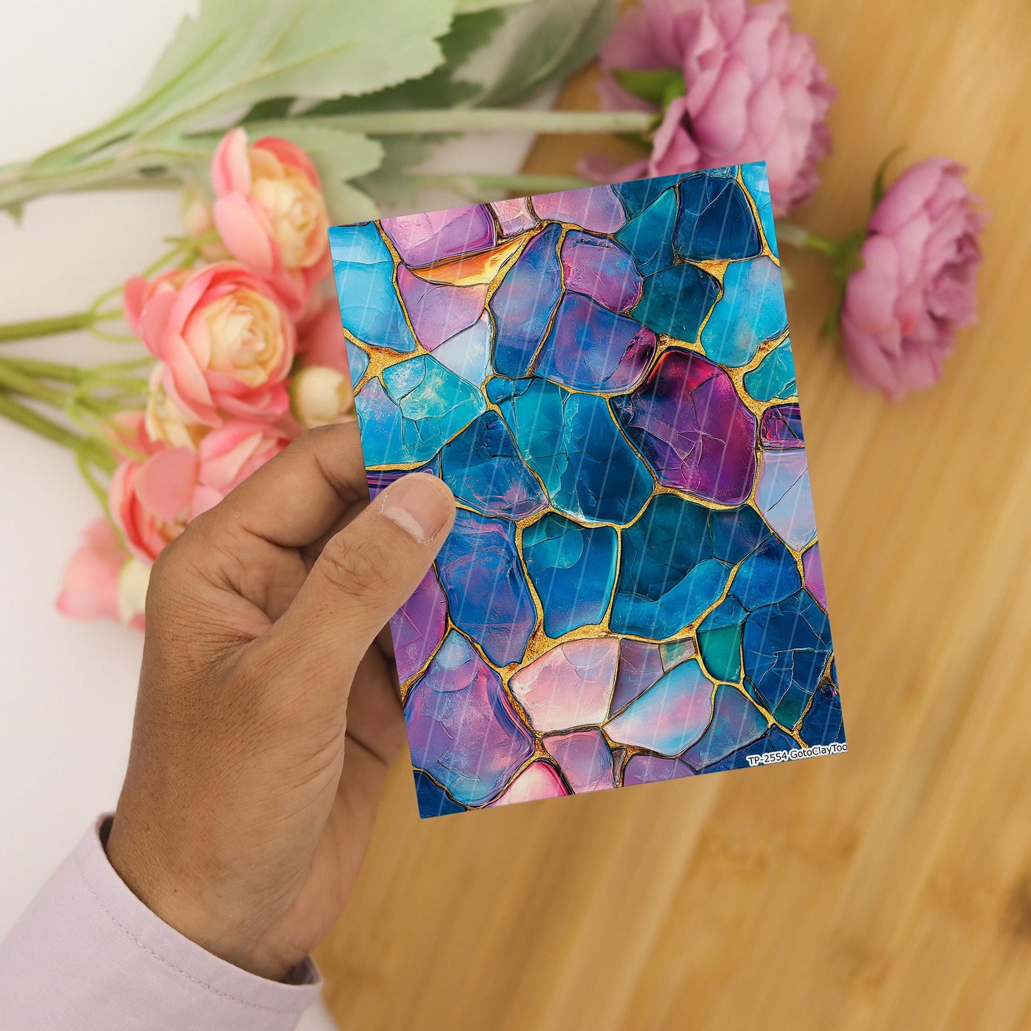 Transfer paper for polymer clay, Blue and Pink Stained Glass, Clay water soluble transfer paper, Clay Transfers, Clay Transfer sheets