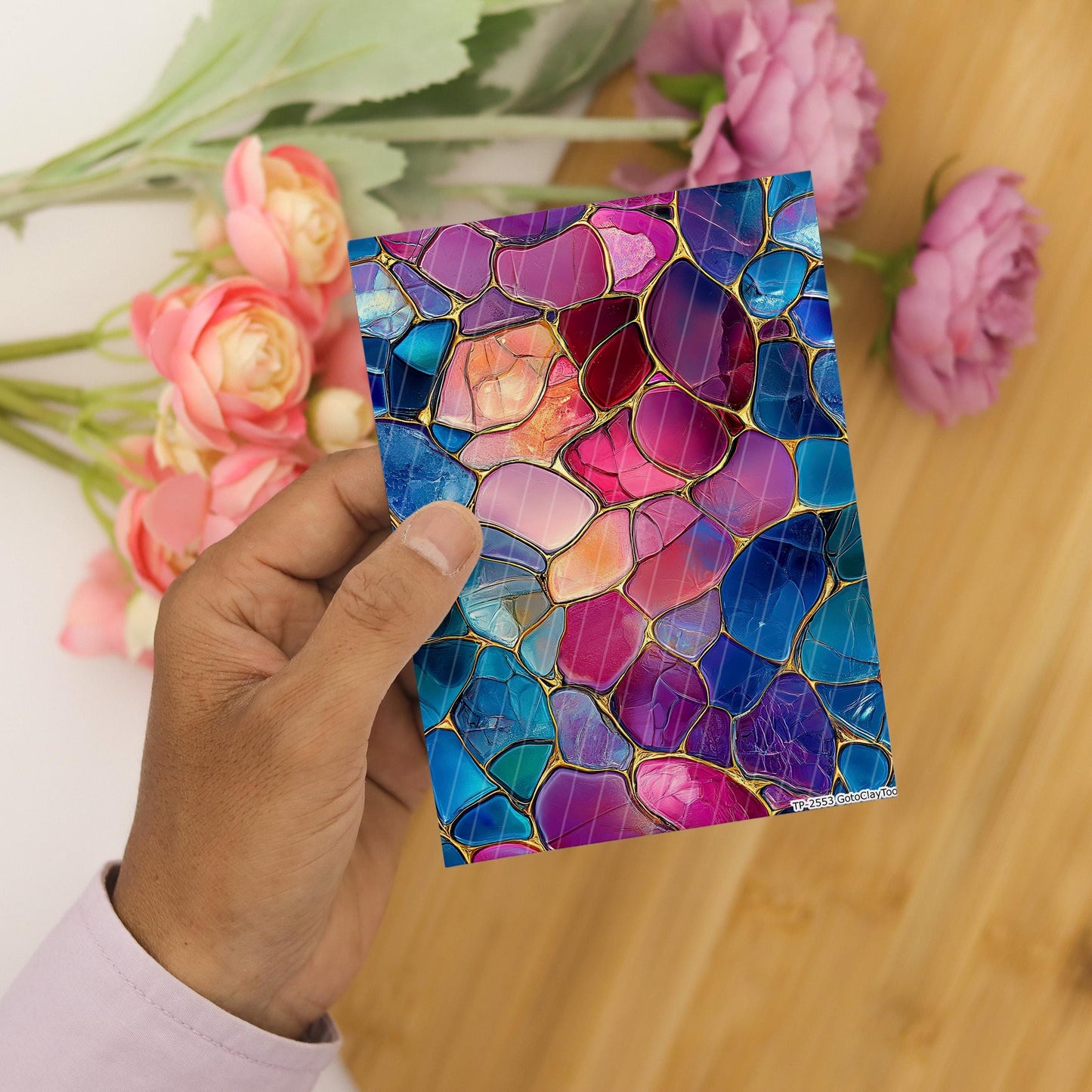 Transfer paper for polymer clay, Blue and Pink Stained Glass, Clay water soluble transfer paper, Clay Transfers, Clay Transfer sheets