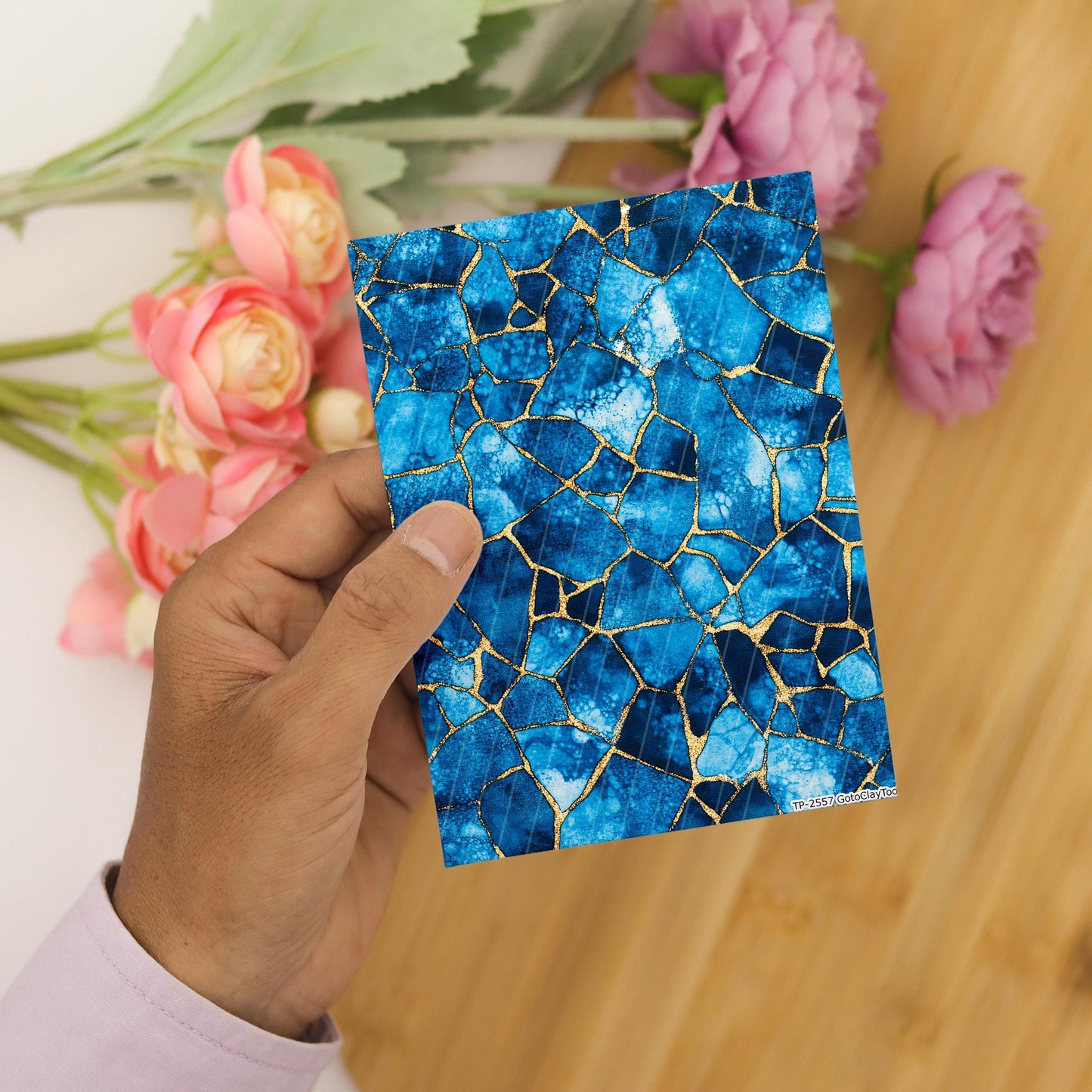 Transfer paper for polymer clay, Blue Batik Marble, Clay water soluble transfer paper, Clay Transfers, Clay Transfer sheets