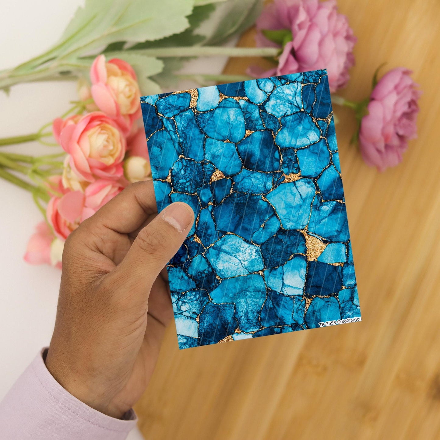 Transfer paper for polymer clay, Blue Batik Marble, Clay water soluble transfer paper, Clay Transfers, Clay Transfer sheets