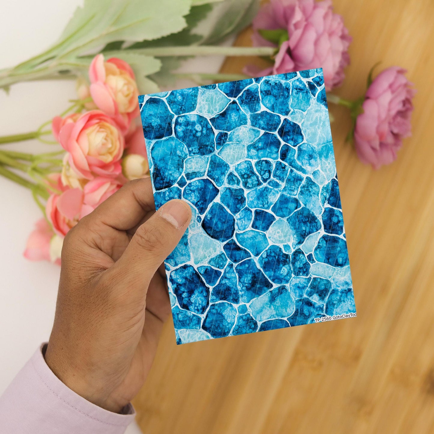 Transfer paper for polymer clay, Blue Batik Marble, Clay water soluble transfer paper, Clay Transfers, Clay Transfer sheets