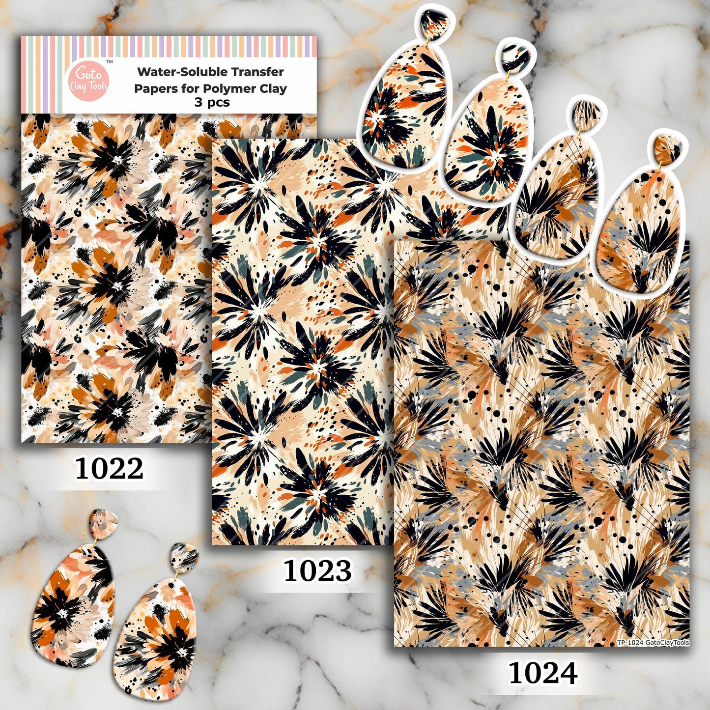 Water Soluble Transfer Paper for Polymer Clay: Abstract Floral Pattern (4x5.5 inches