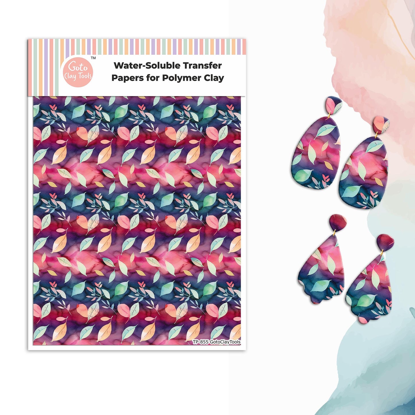 Watercolor Flower Transfer Paper for Polymer Clay: 4x5.5" Water Soluble Sheet #855