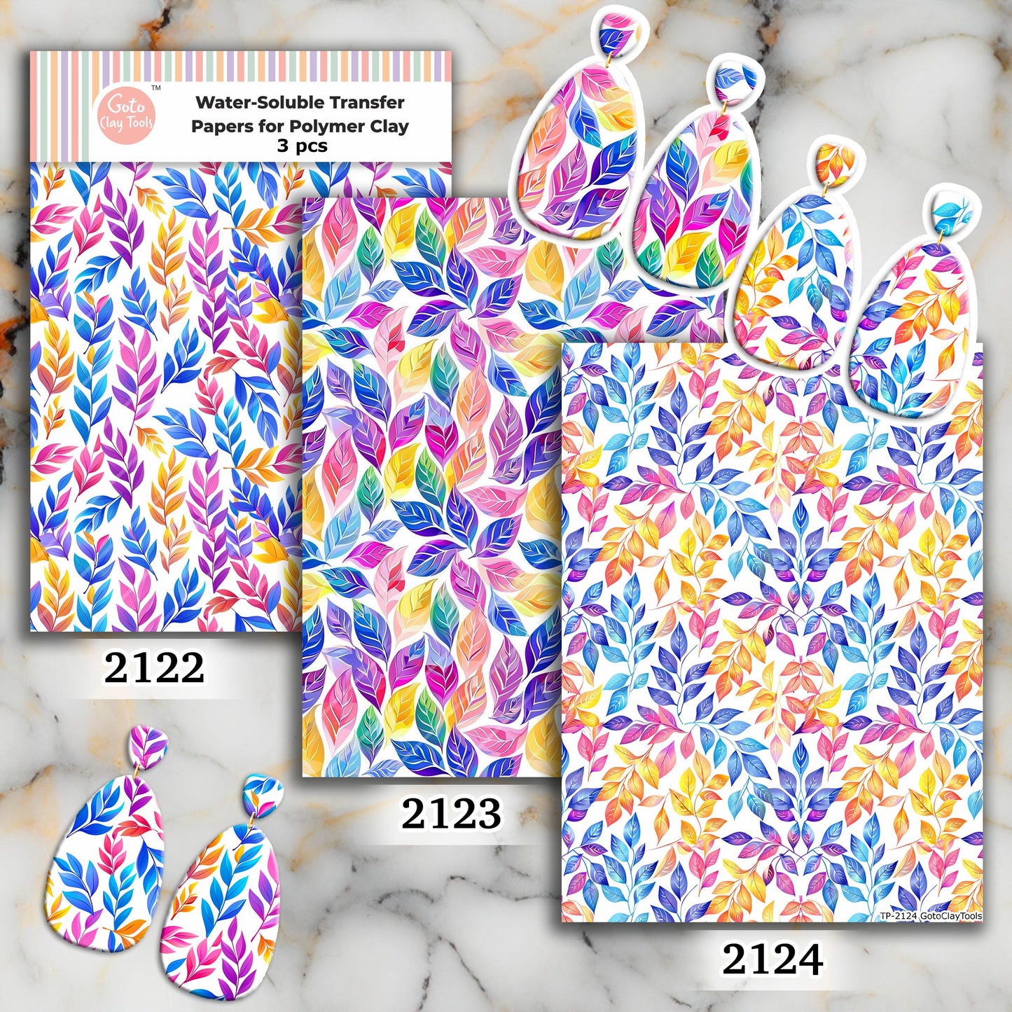 Ornate Water soluble Transfer paper for polymer clay, Colorful leaves pattern, polymer clay image transfers, magic transfer paper