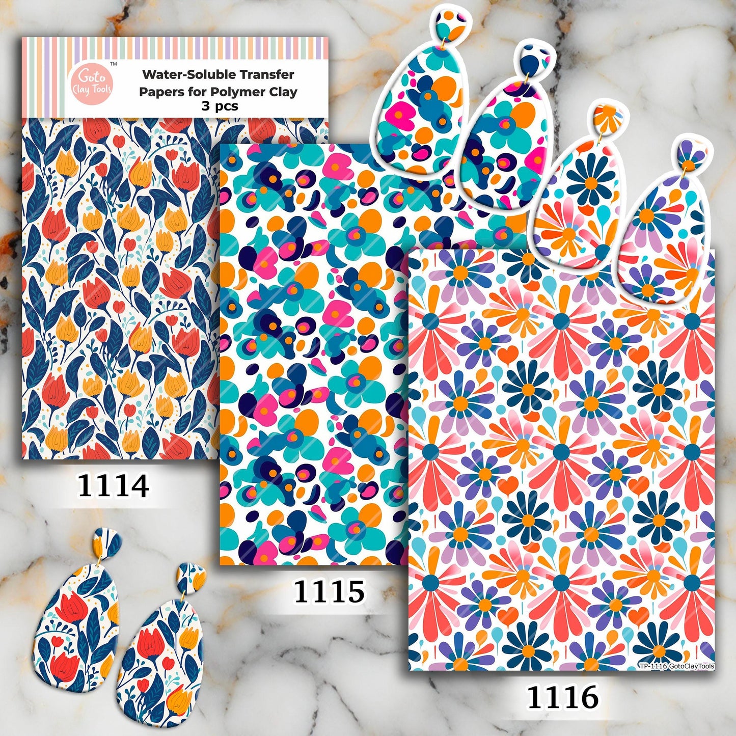 Abstract Floral Polymer Clay Transfer Paper: Water Soluble 4x5.5"