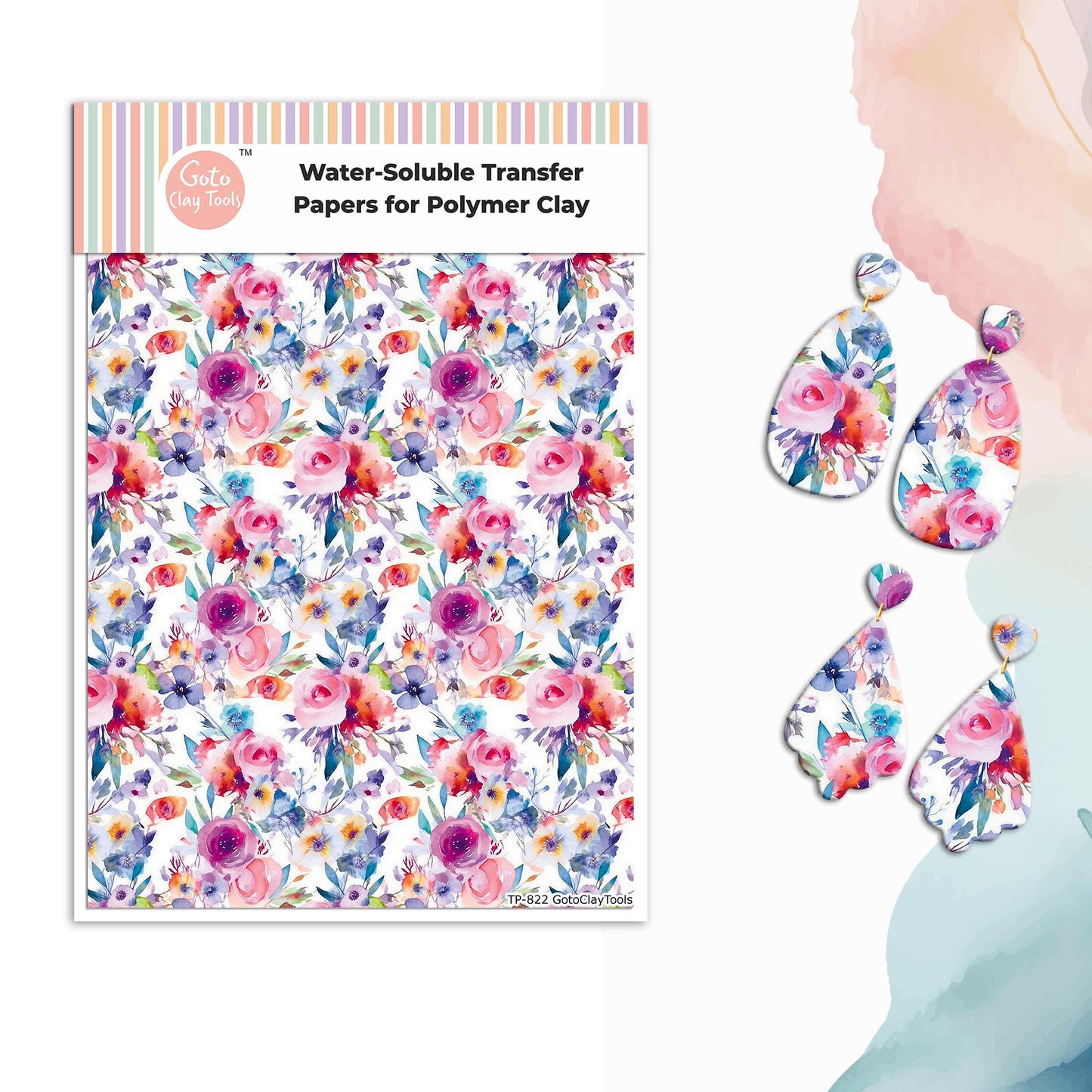 Watercolor Flower Transfer Paper for Polymer Clay: Water Soluble Image Transfers #822