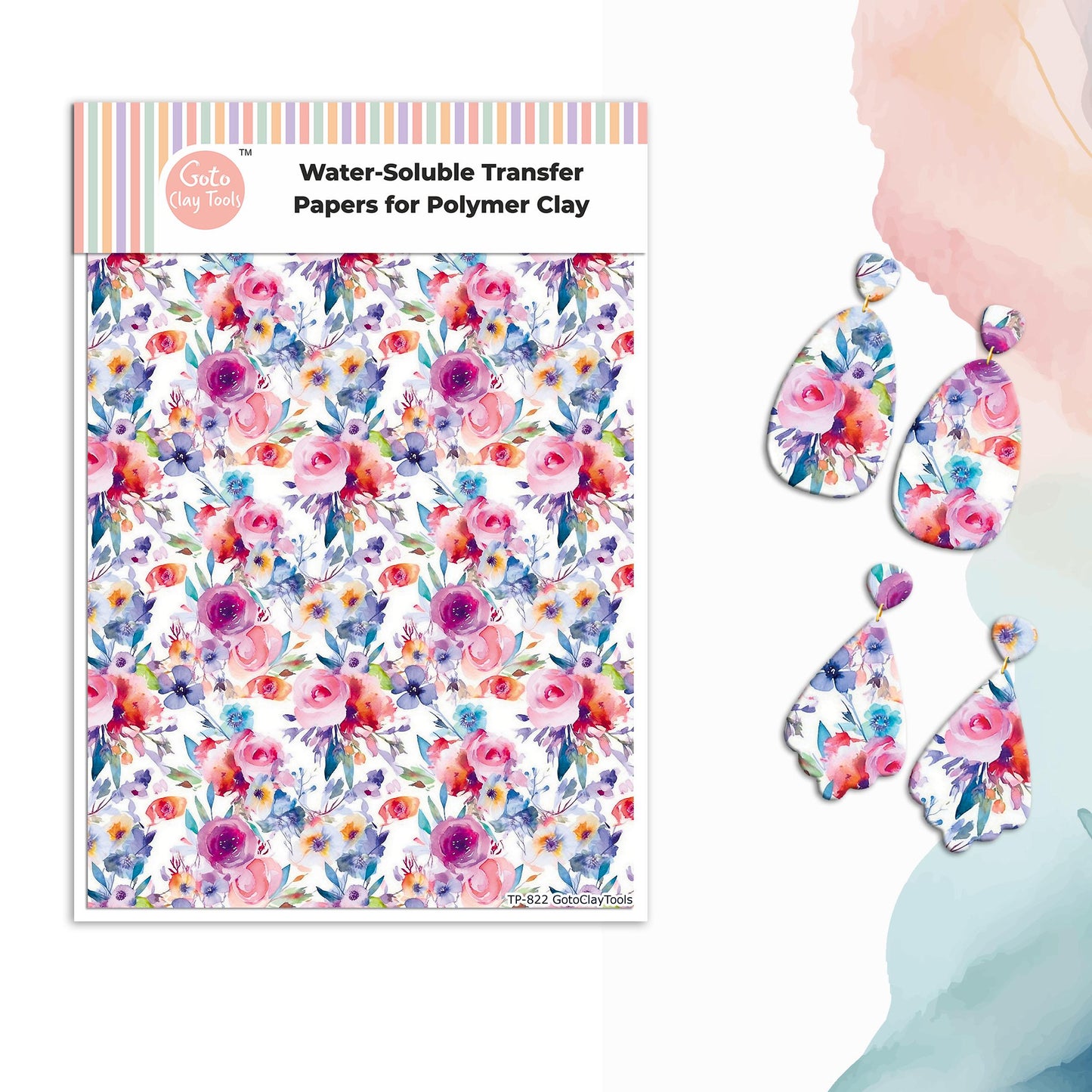 Transfer paper for polymer clay, Watercolor flowers, water soluble transfer paper, polymer clay image transfers, magic transfer paper #822