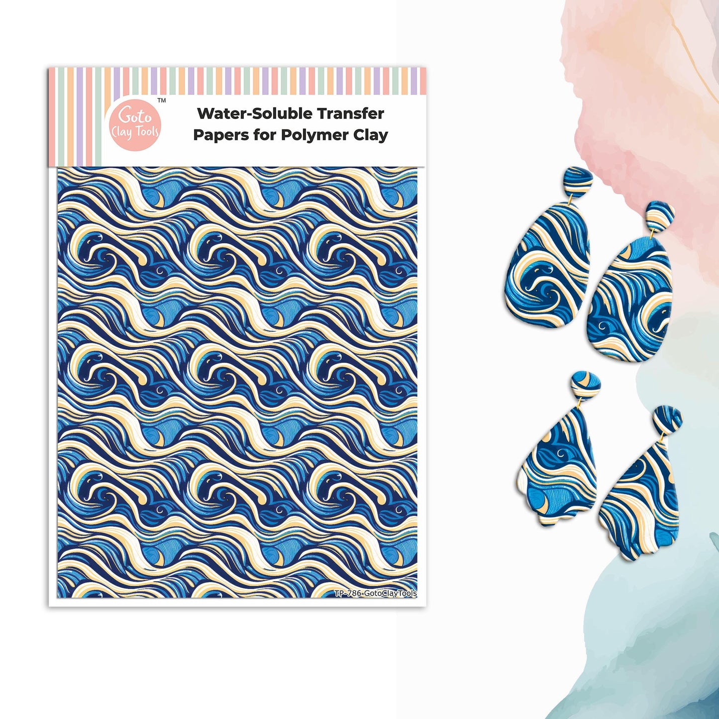 Watercolor Waves Transfer Paper for Polymer Clay: 4x5.5 in #786